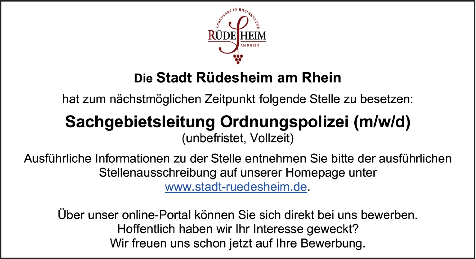 Sachgebietsleitung Ordnungspolizei m/w/d