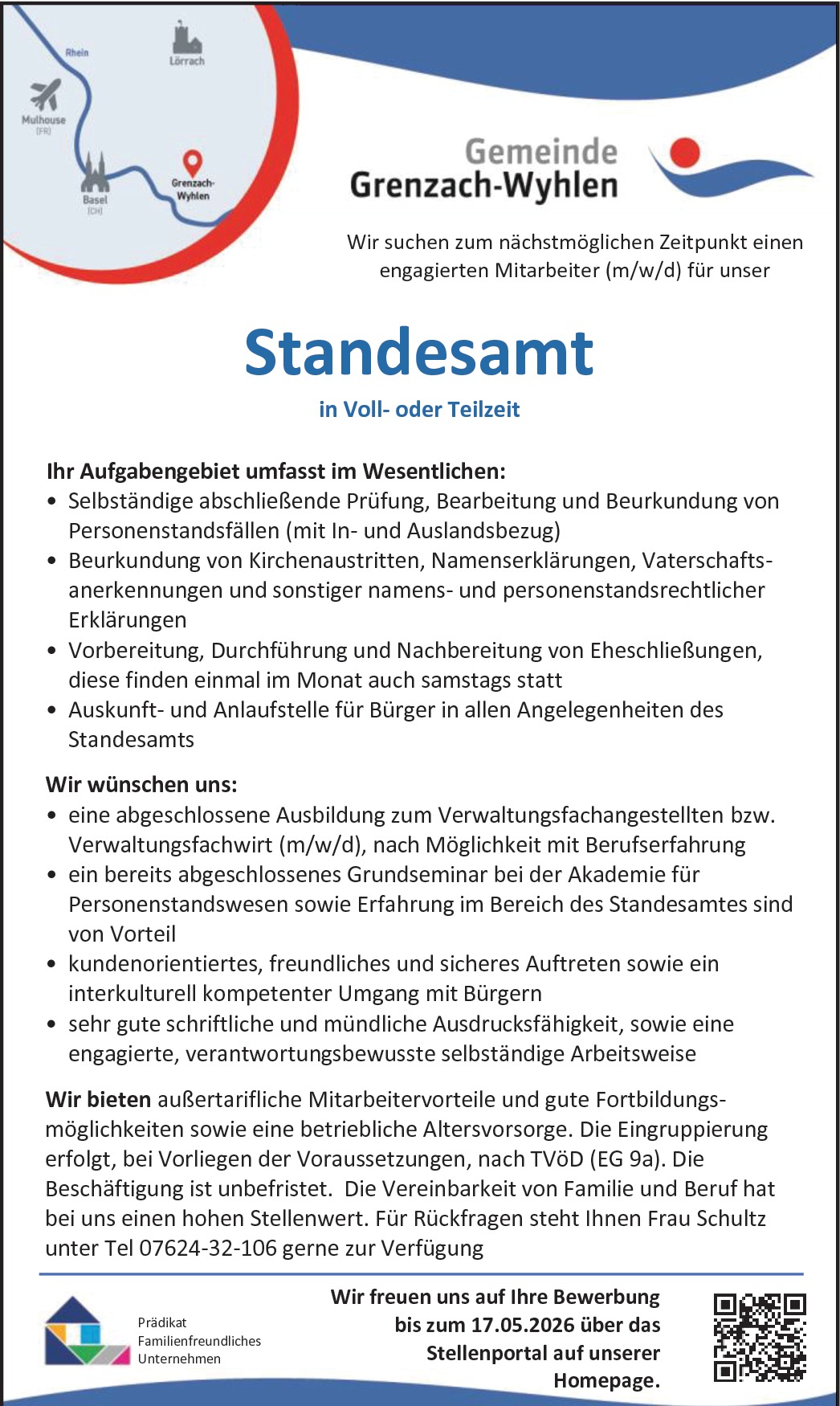 Sachbearbeiter (m/w/d) für unser Standesamt in Voll- oder Teilzeit