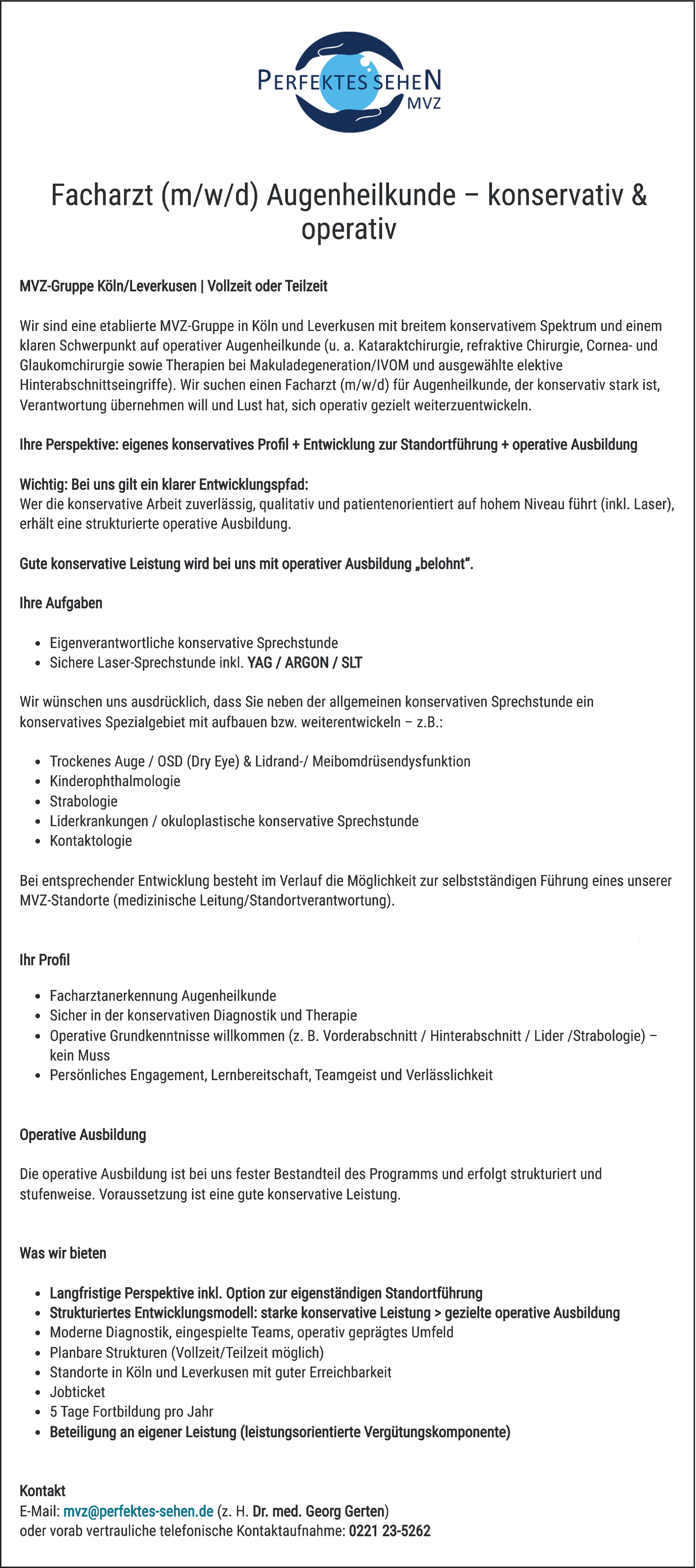 Facharzt/-ärztin Augenheilkunde m/w/d