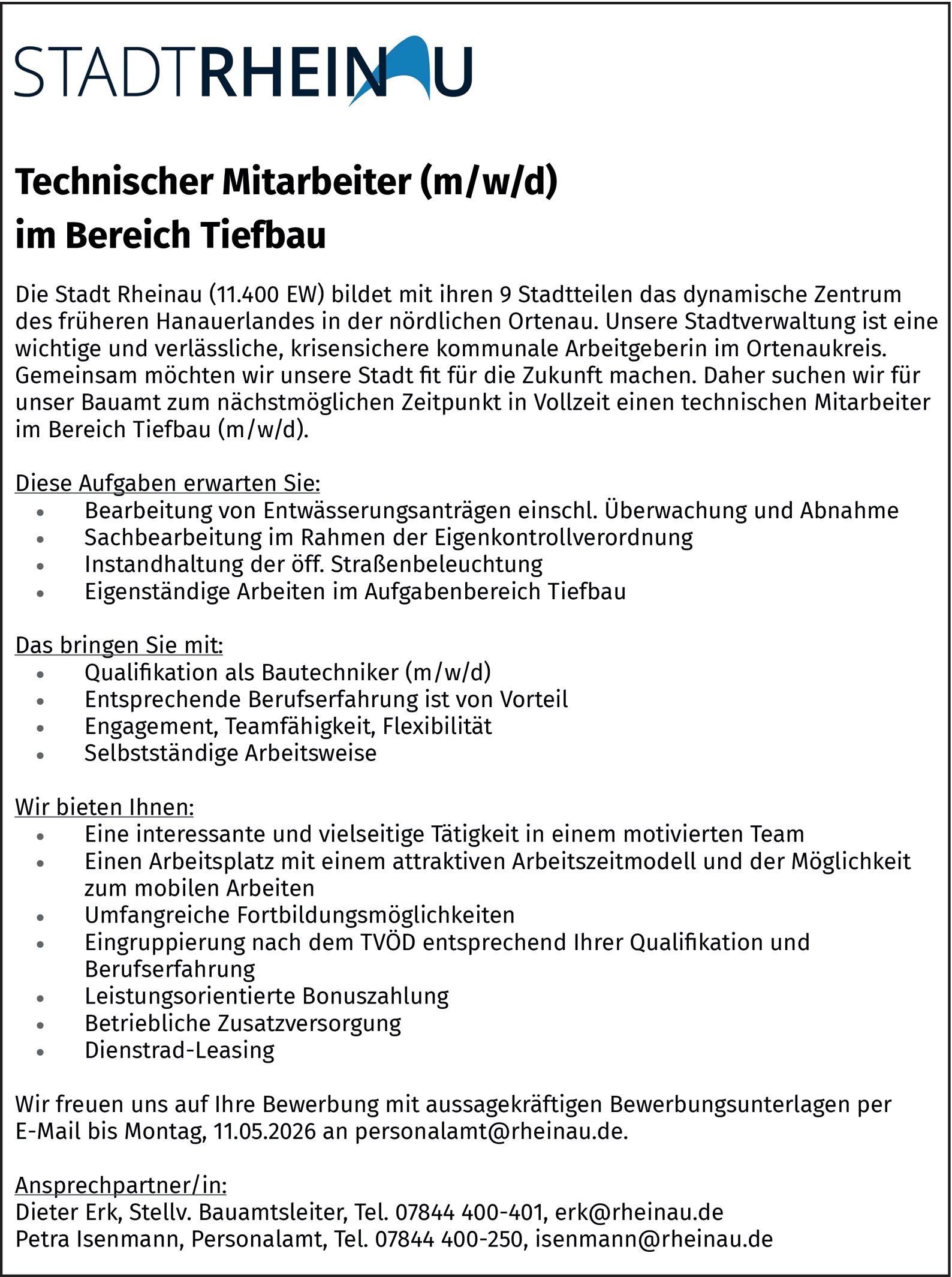 Technischer Mitarbeiter (m/w/d) im Bereich Tiefbau