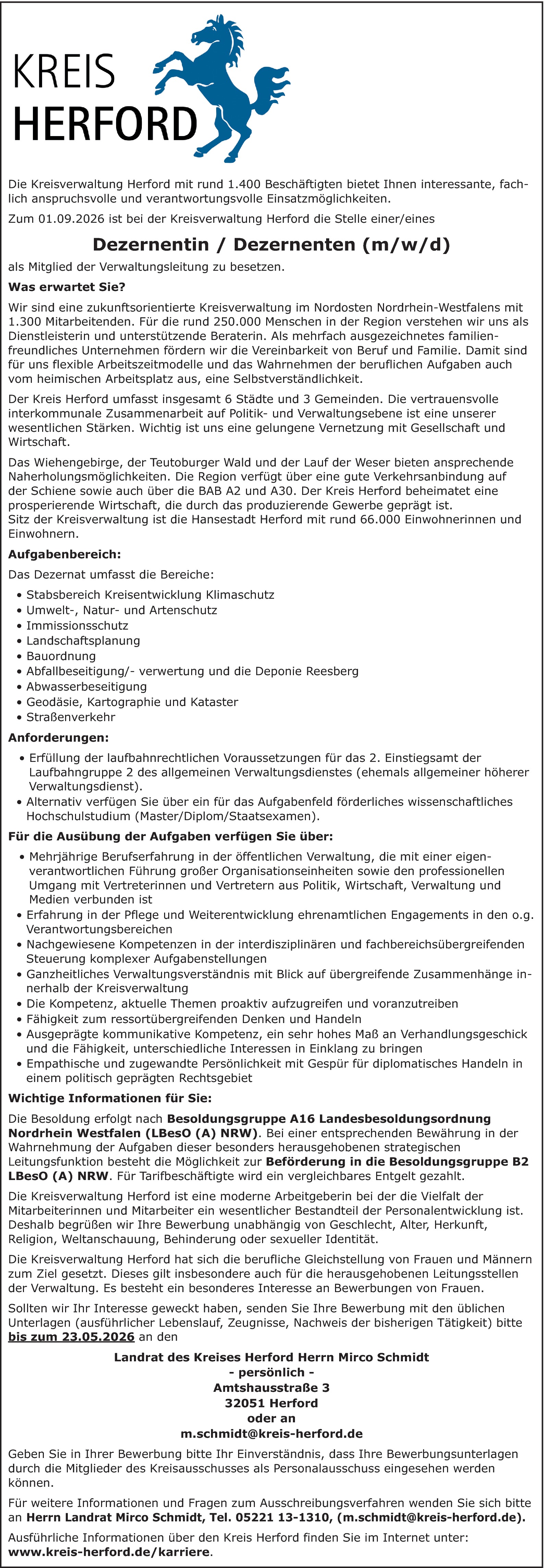 Dezernentin / Dezernenten (m/w/d)