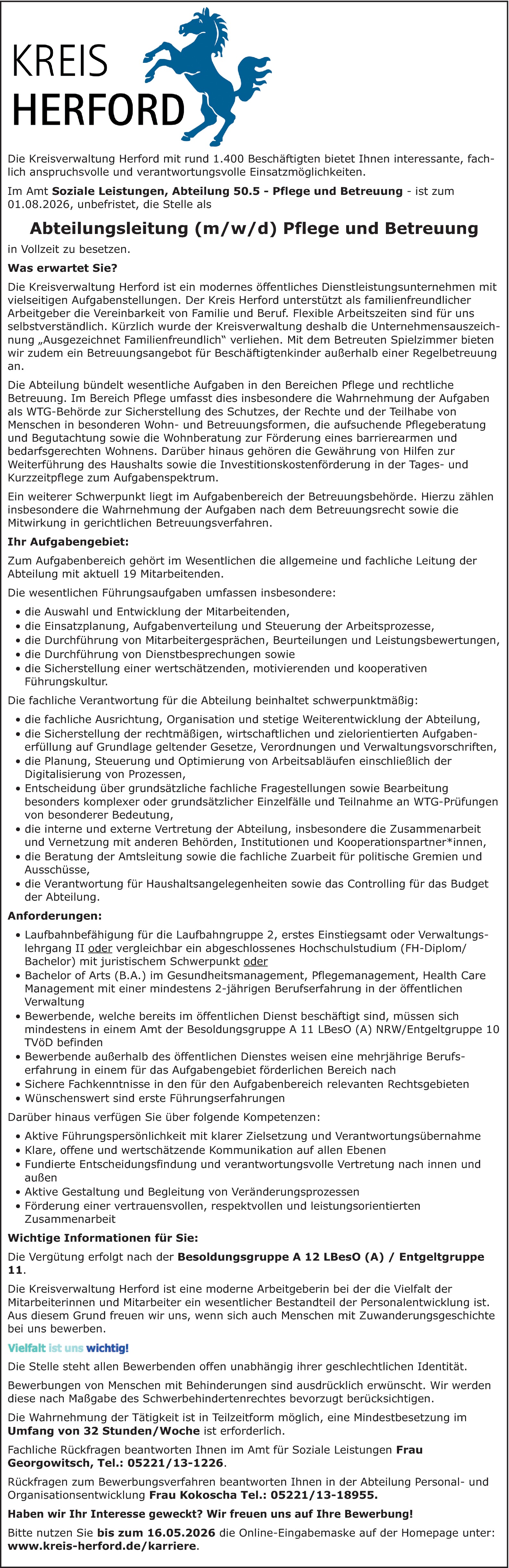 Abteilungsleitung (m/w/d) Pflege und Betreuung