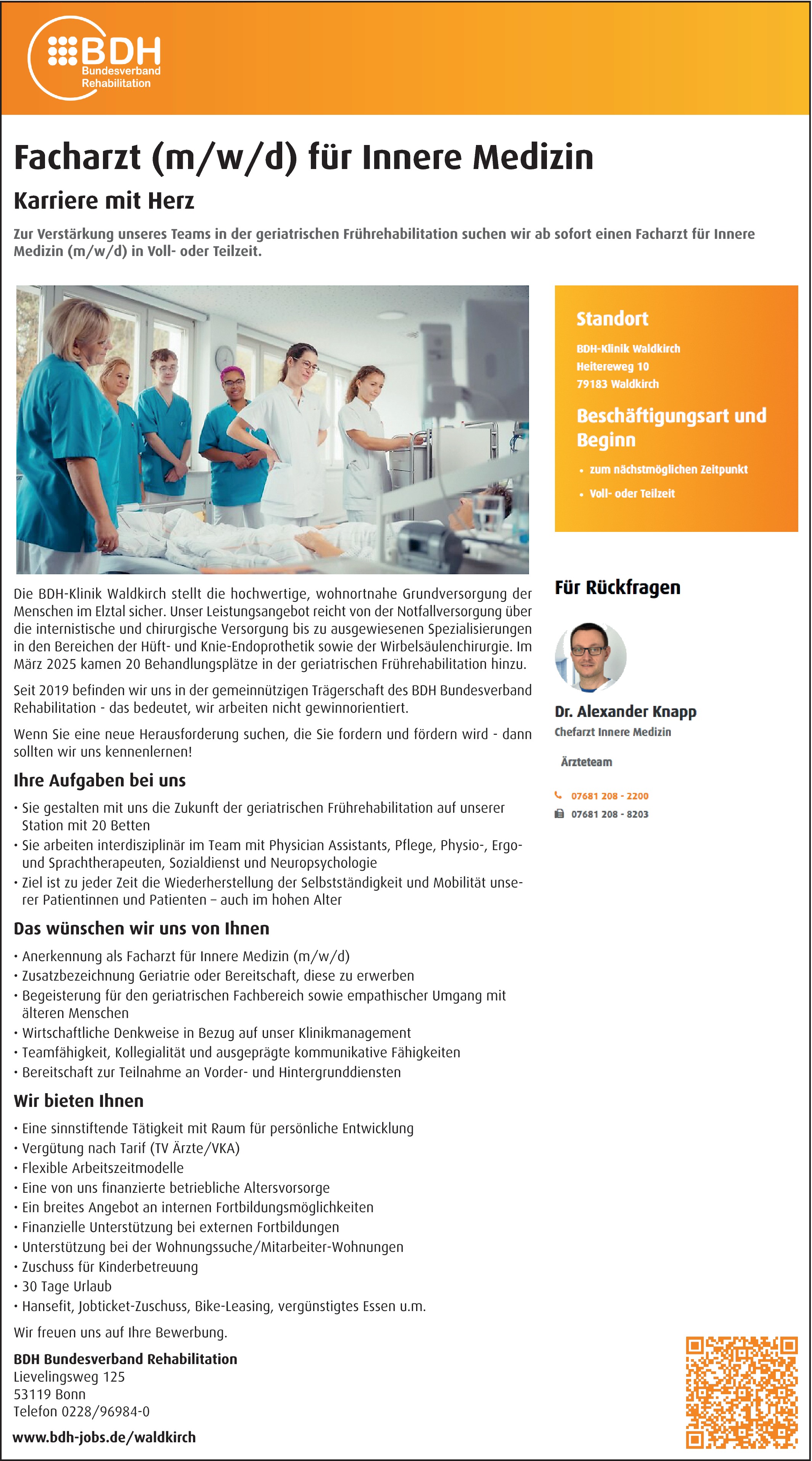  Facharzt für Innere Medizin (m/w/d) in Voll- oder Teilzeit.