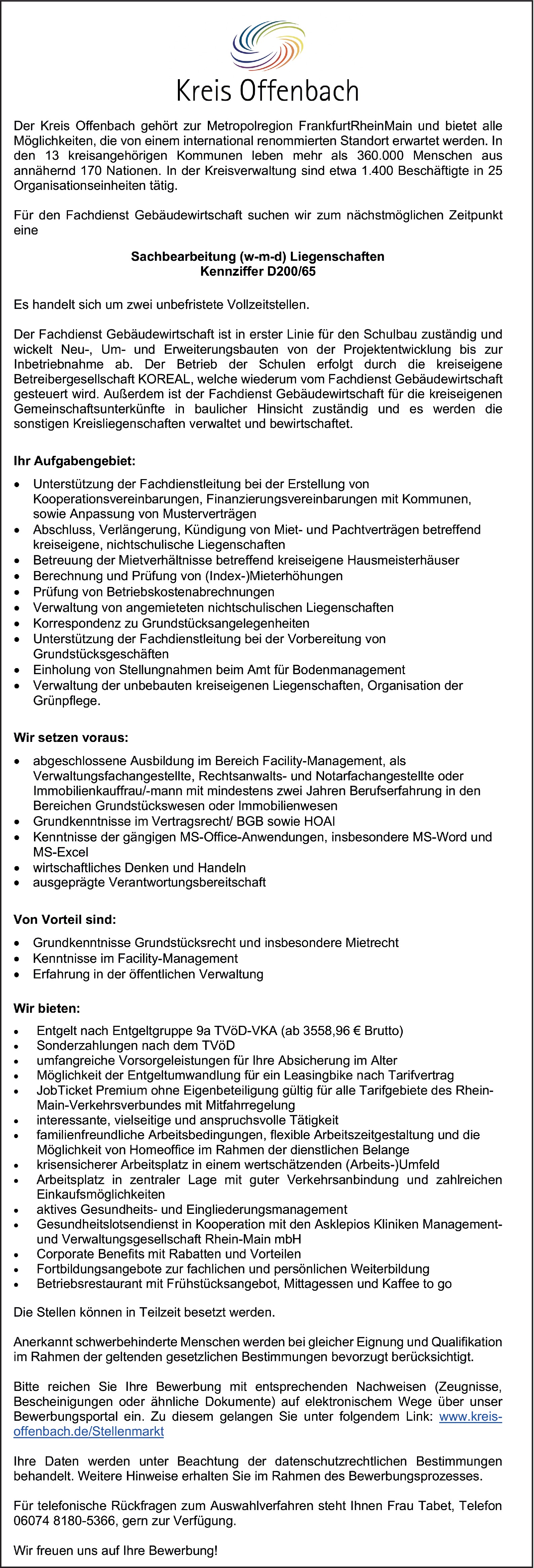 Sachbearbeitung m/w/d Liegenschaften