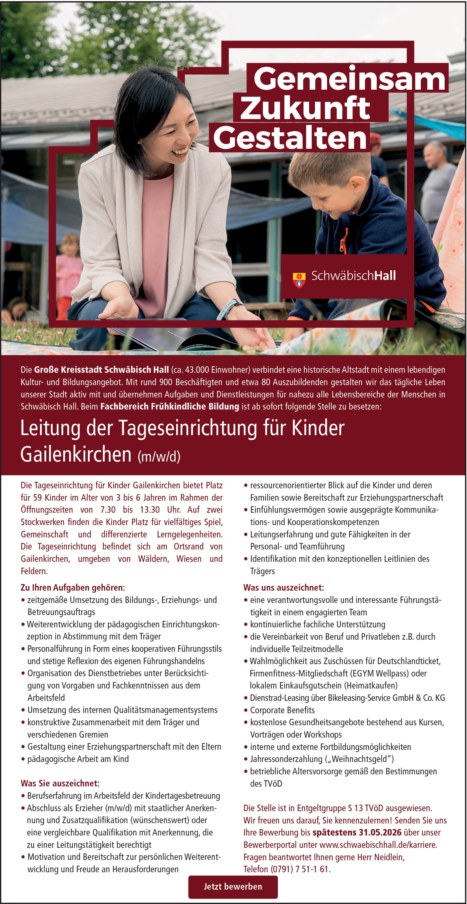 Erzieher oder pädagogische Fachkraft / Leitung Kita (m(w/d)