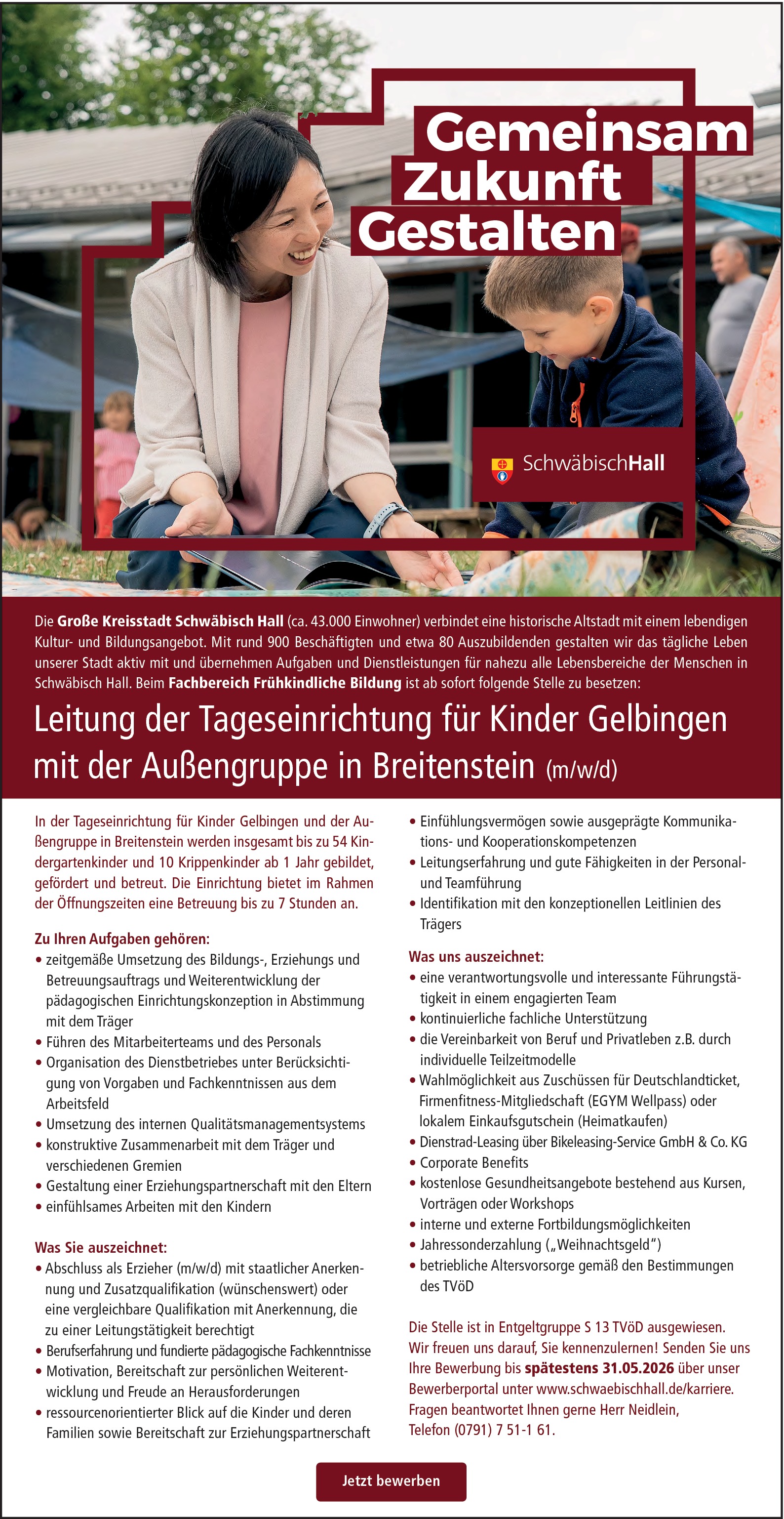Erzieher als Leitung für die Kindertagesstätte (m/w/d)