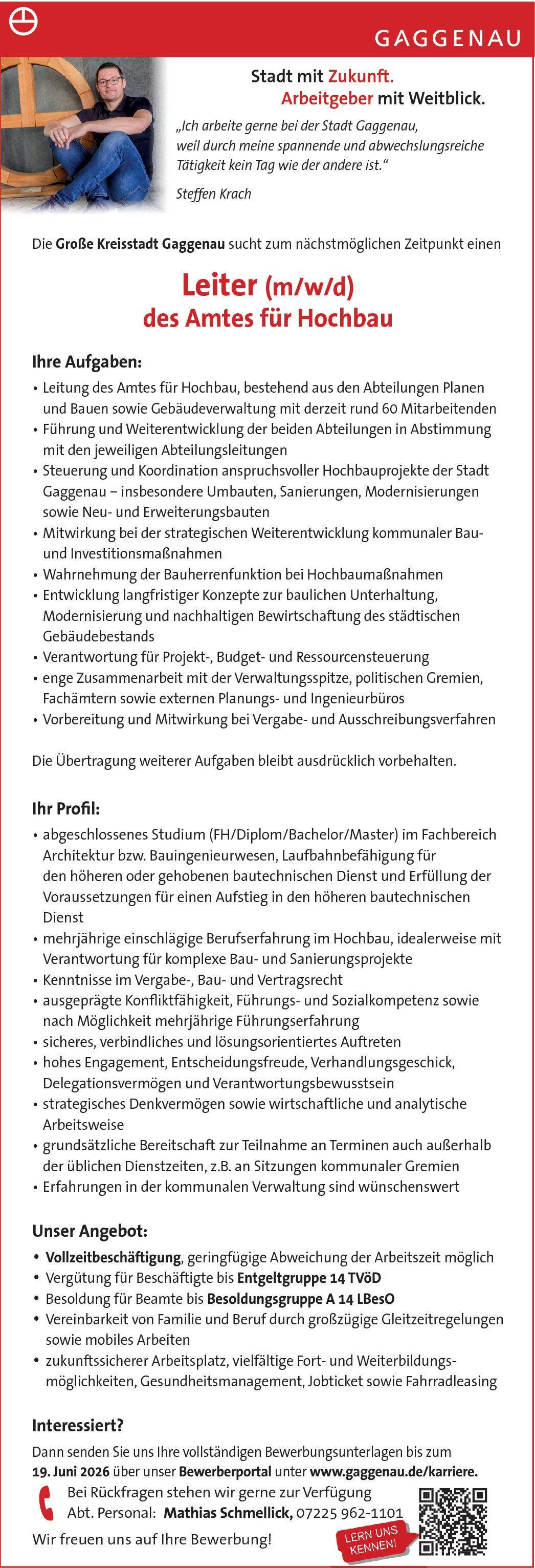 Bauingenieur als Leitung des Amtes für Hochbau (m/w/d)