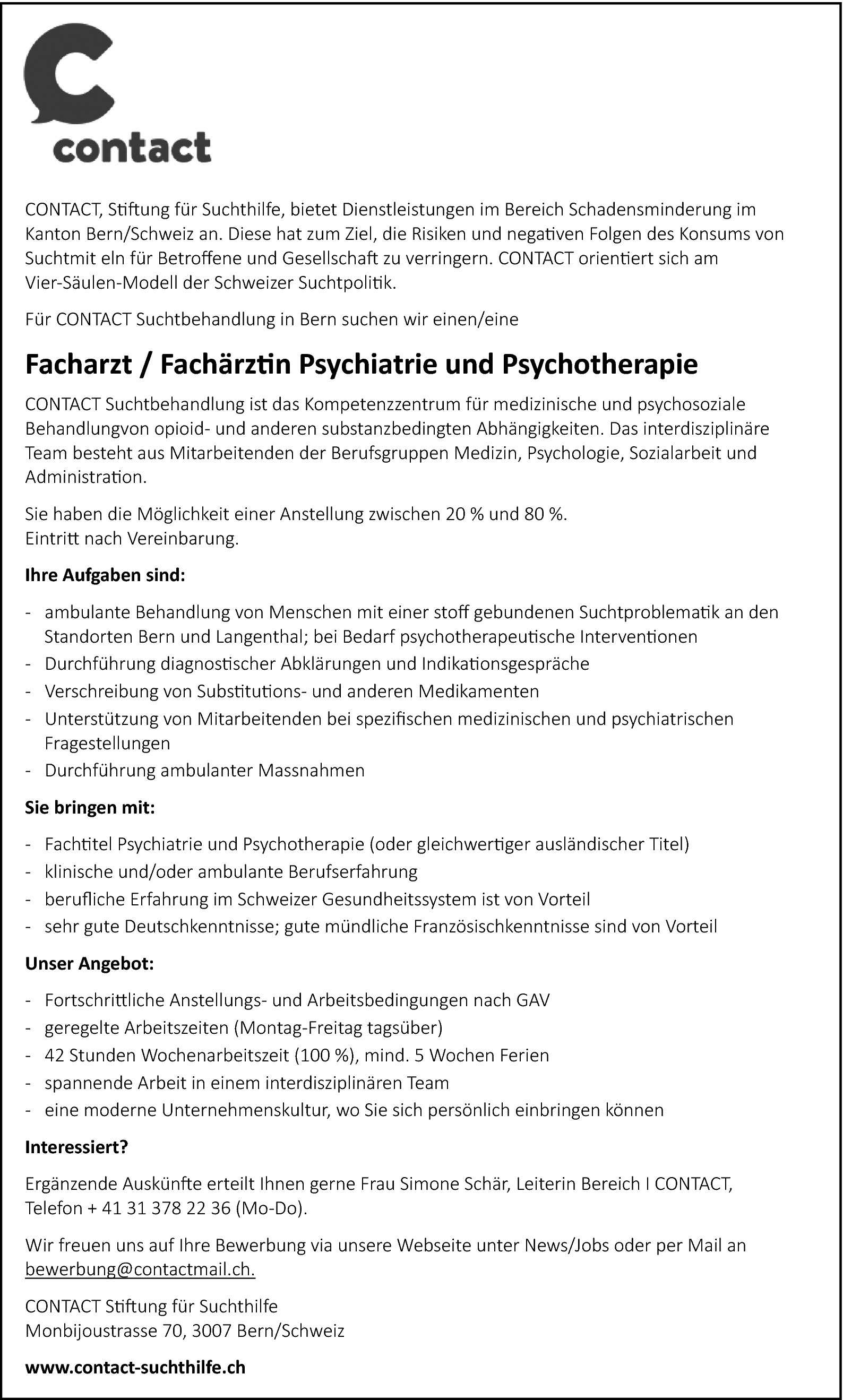 Facharzt / Fachärztin Psychiatrie und Psychotherapie