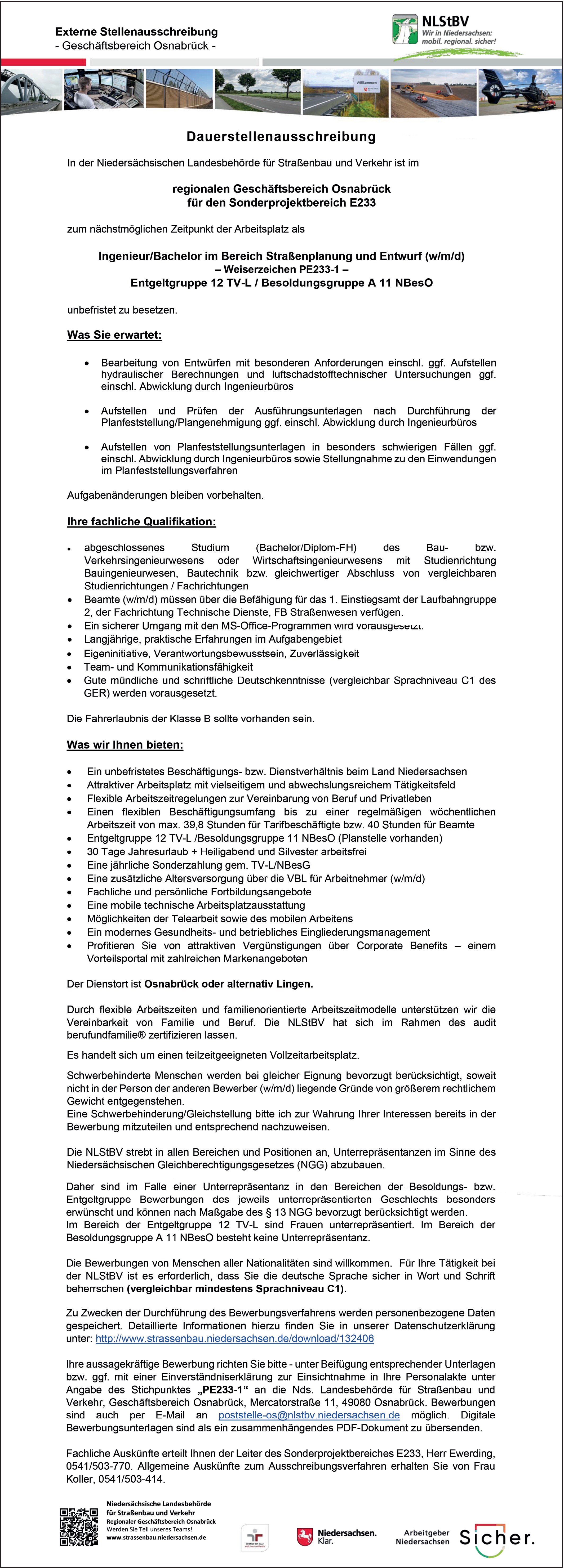 Ingenieur im Bereich Straßenplanung und Entwurf (w/m/d)