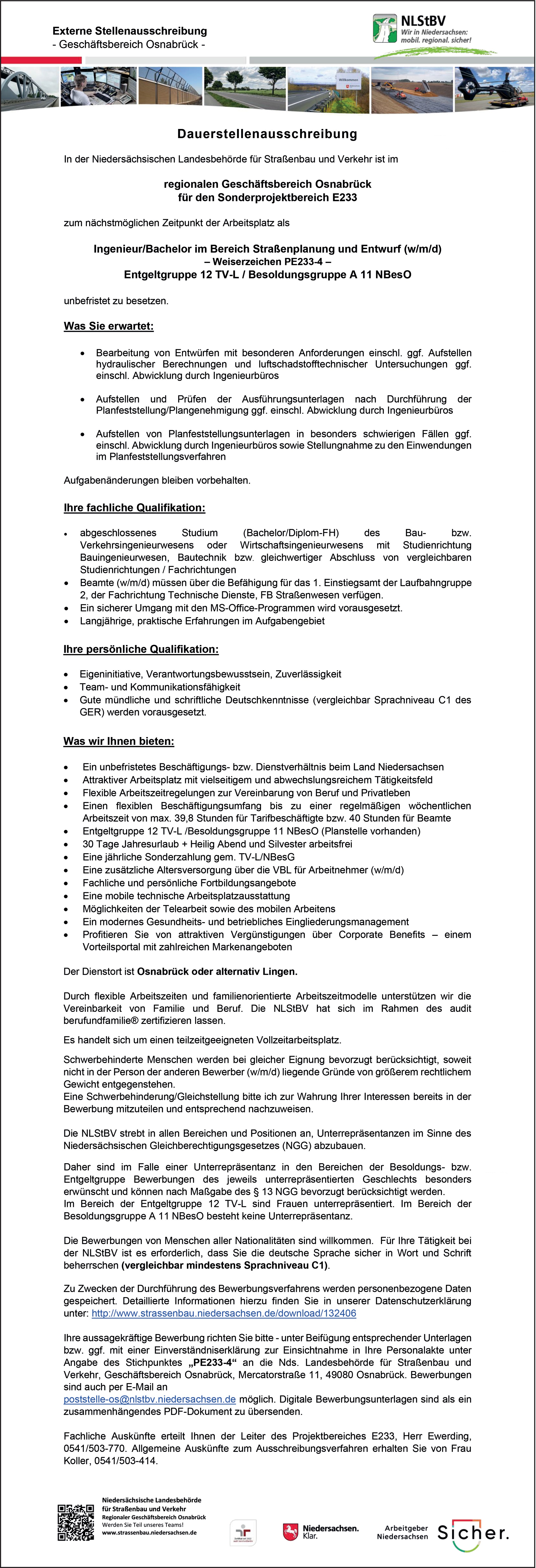 Ingenieur im Bereich Straßenplanung und Entwurf (w/m/d)