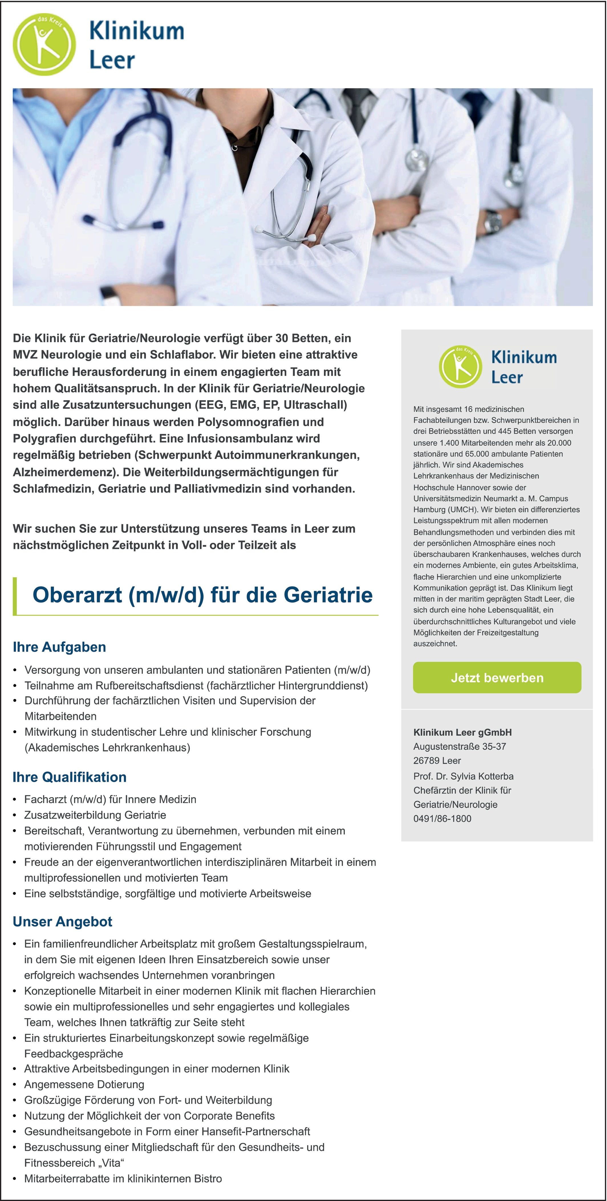 Oberarzt / Oberärztin für die Geriatrie
