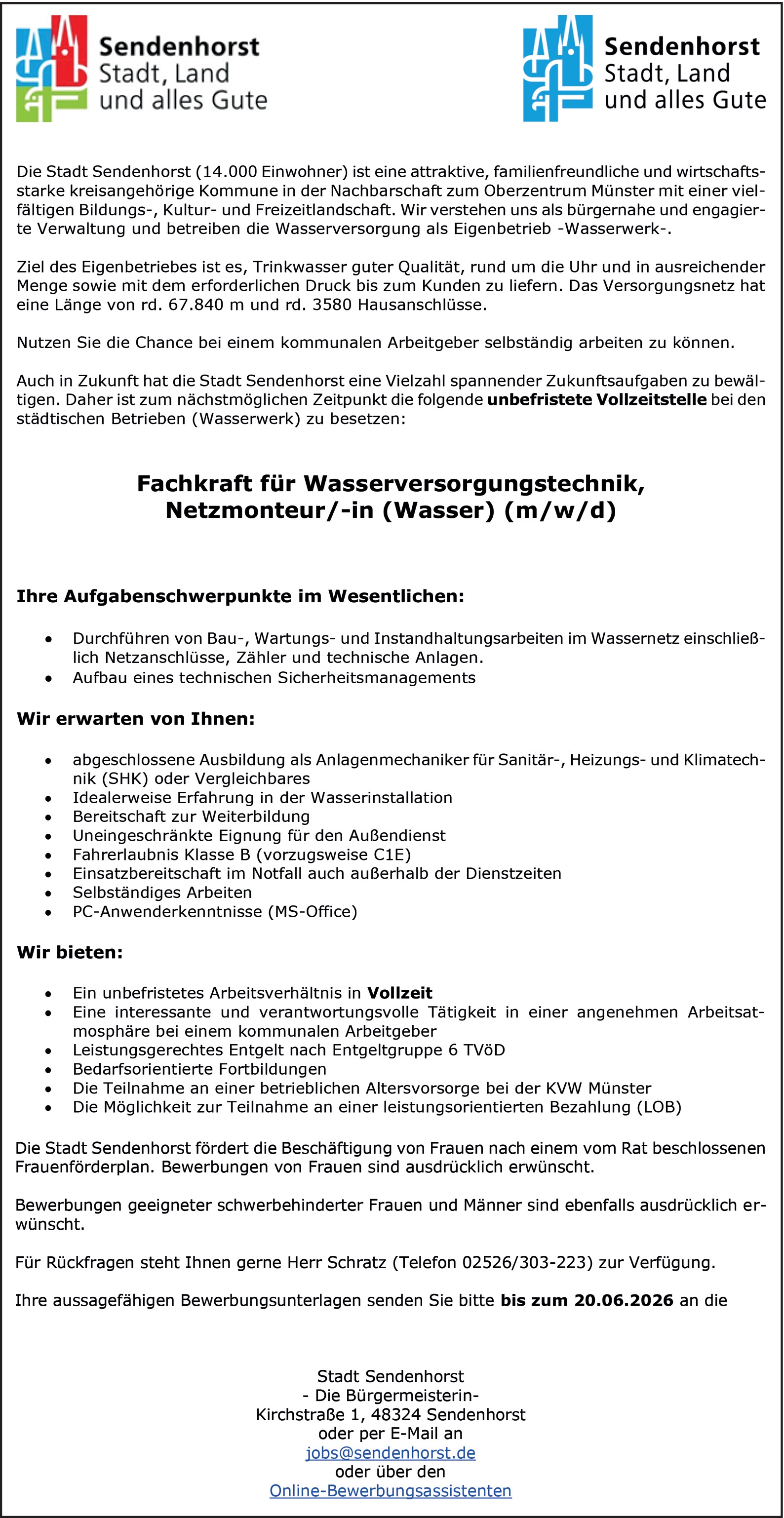 Fachkraft Wasserversorgungstechnik / Netzmonteur (m/w/d)
