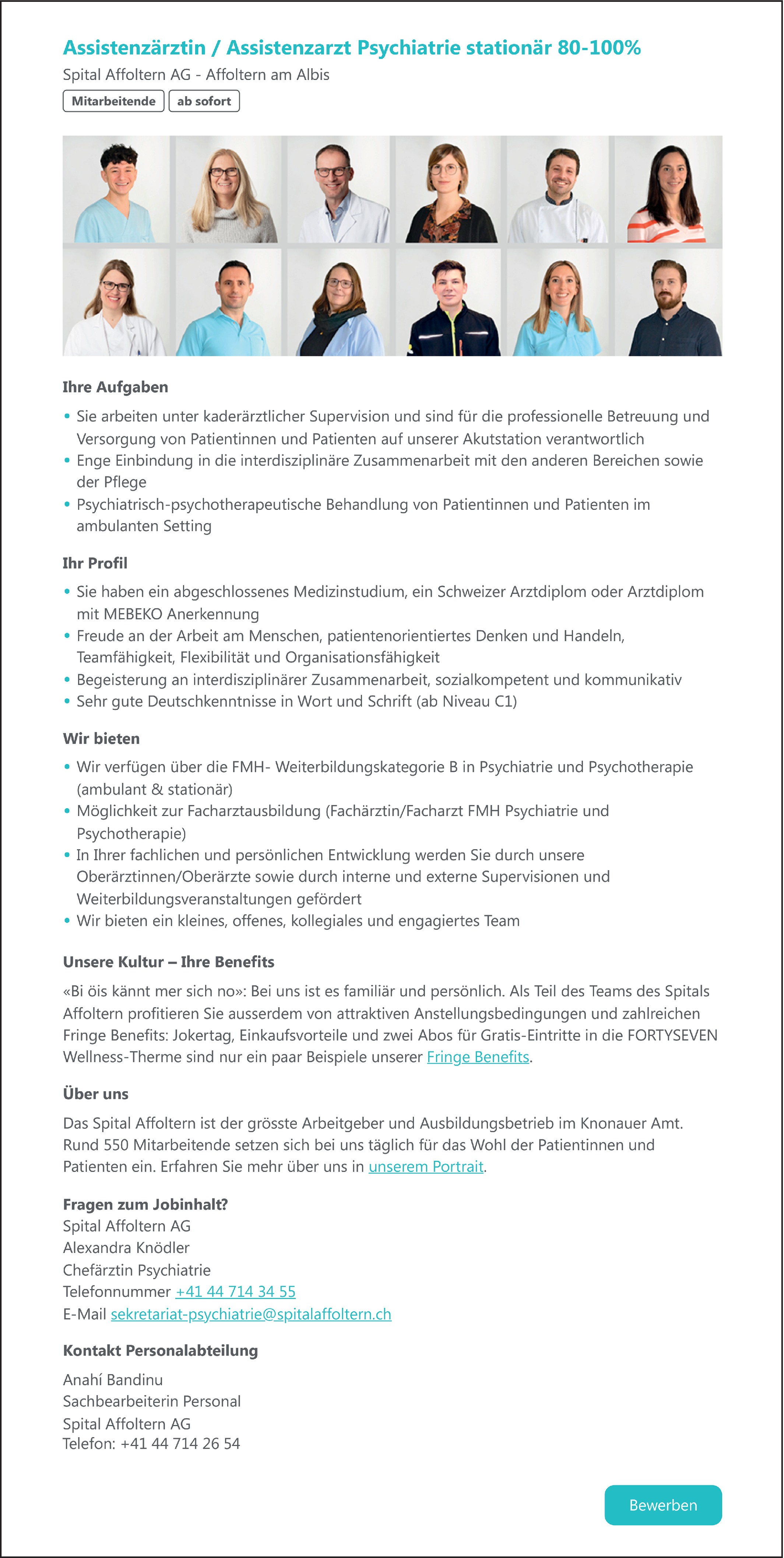 Assistenzärztin / Assistenzarzt Psychiatrie stationär 80-100%