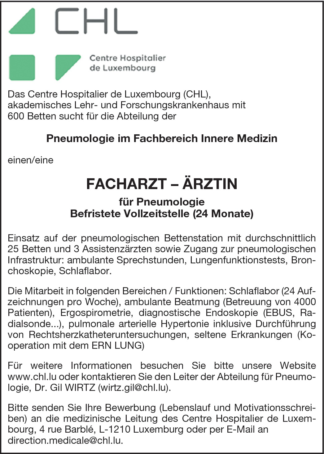 FACHARZT / FACHÄRZTIN für Pneumologie