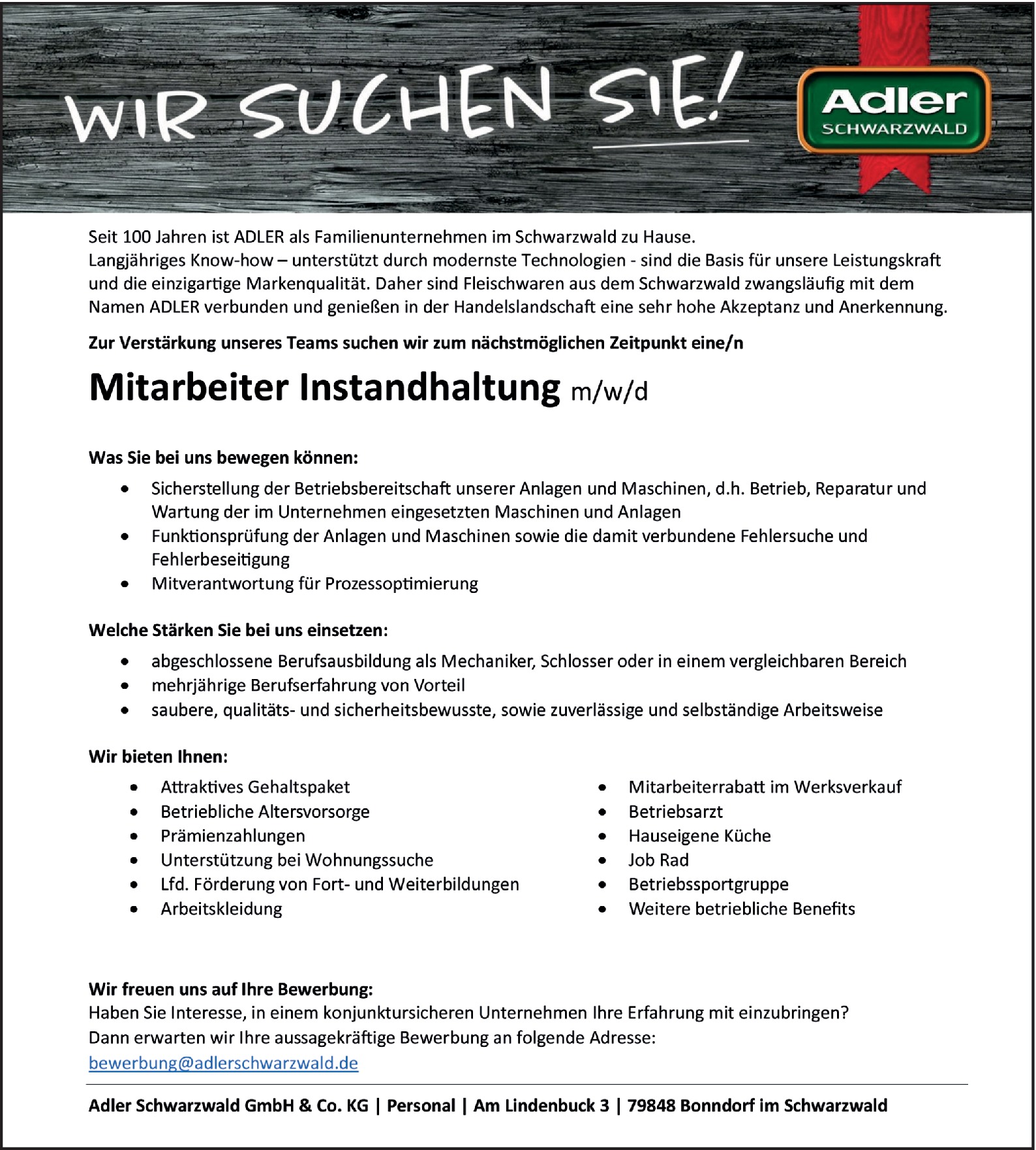 Mechaniker / Schlosser Instandhaltung (m/w/d)