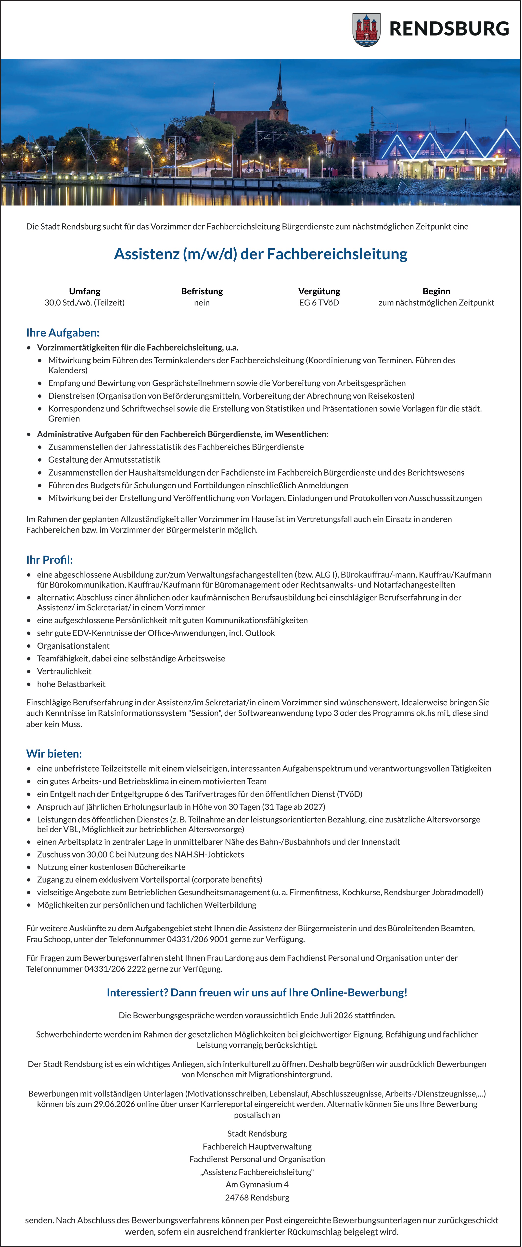 Assistenz (m/w/d) der Fachbereichsleitung