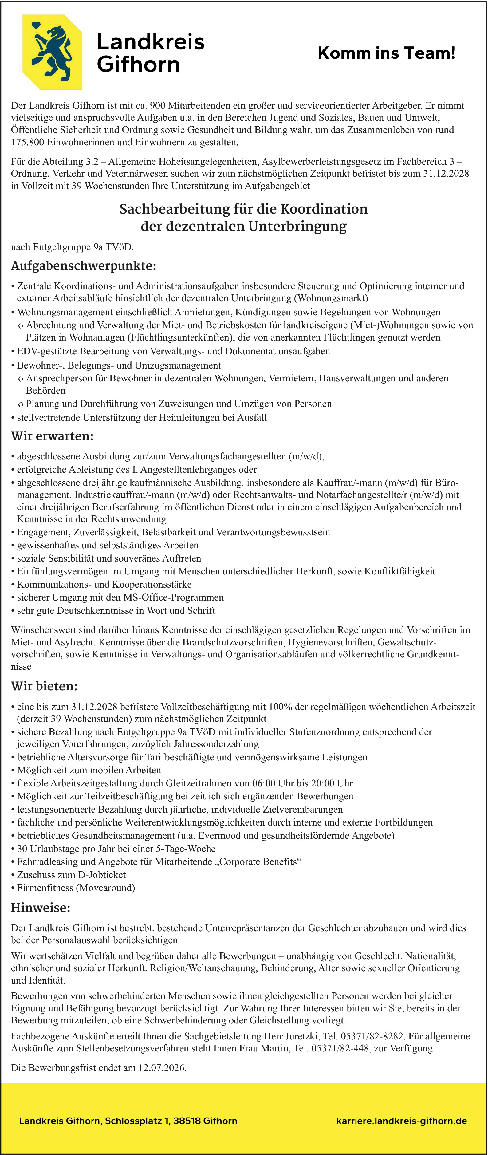 Sachbearbeiter m/w/d Koordination der dezentralen Unterbringung 