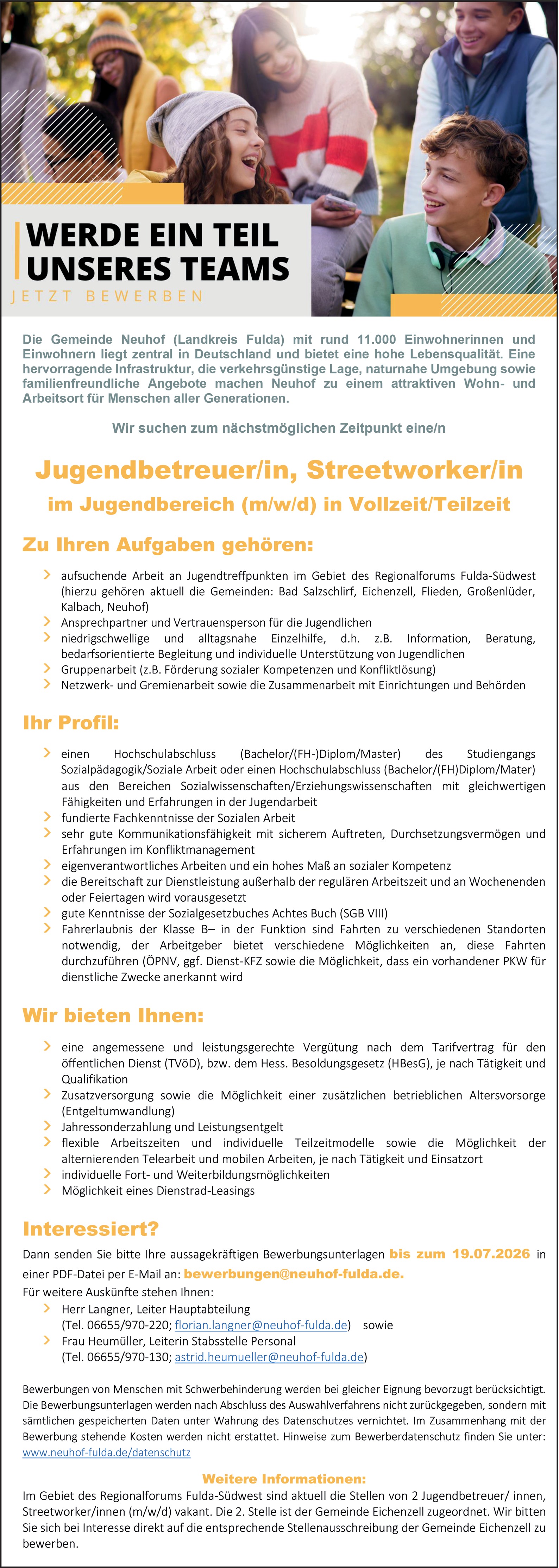 Jugendbetreuer / Streetworker (m/w/d)