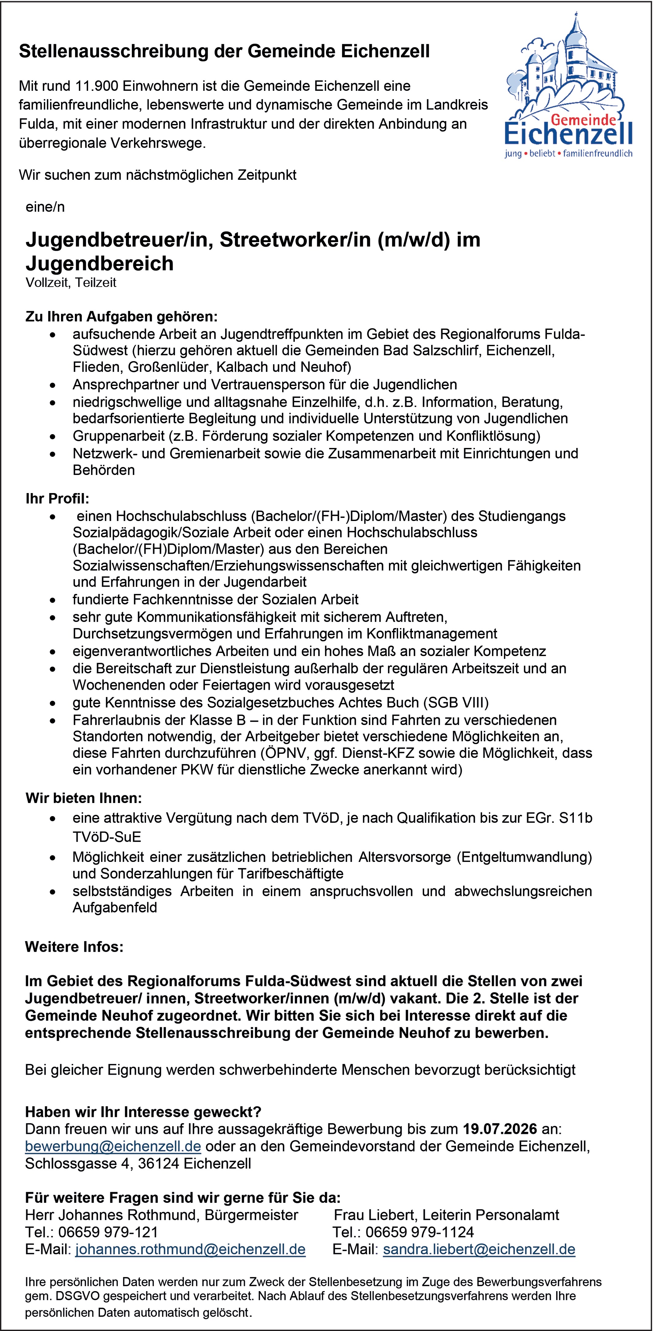 Jugendbetreuer / Streetworker im Jugendbereich (m/w/d)