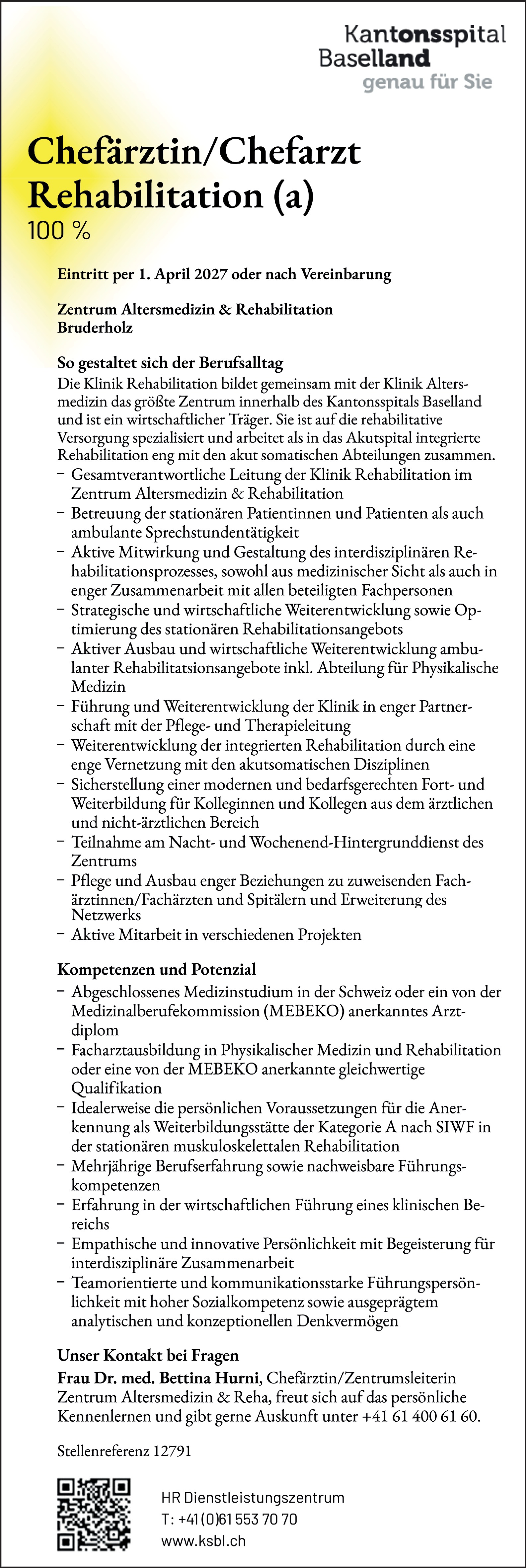 Chefärztin / Chefarzt Rehabilitation 100 %