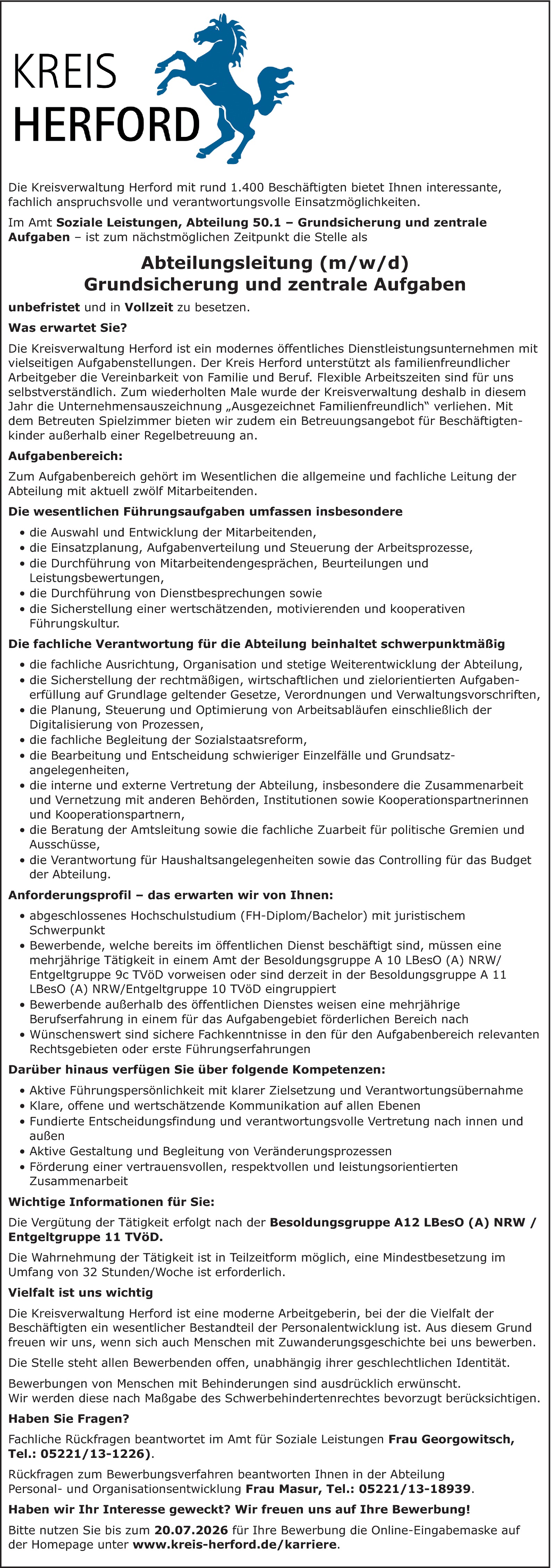 Abteilungsleitung (m/w/d) Grundsicherung und zentrale Aufgaben