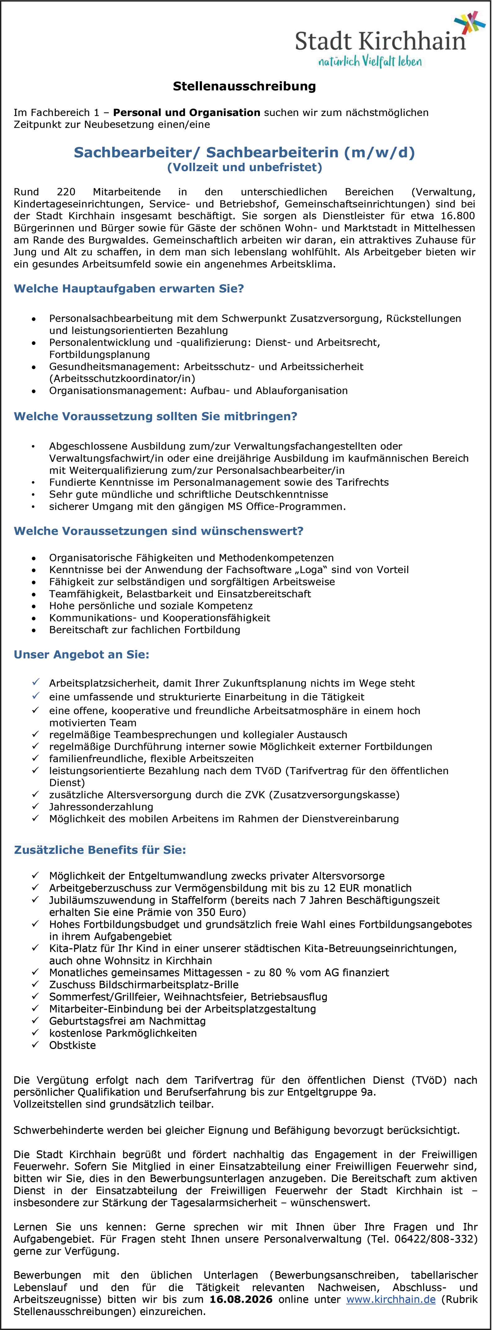 Sachbearbeiter / Verwaltungsfachangestellte / Verwaltungsfachwirt (m/w/d)