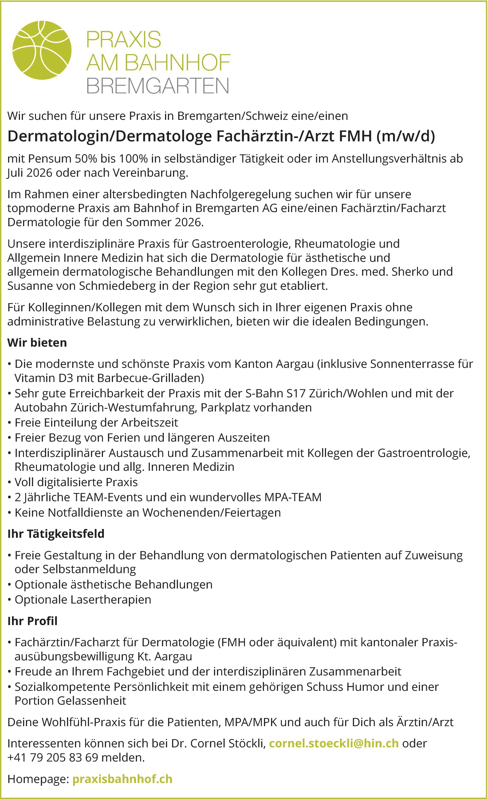 Dermatologe/Dermatologin m/w/d