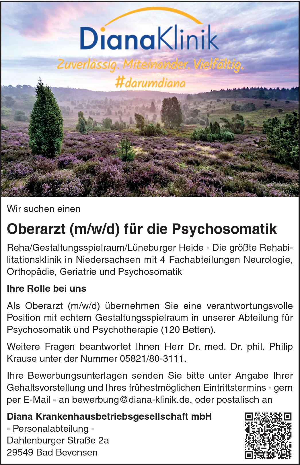 Oberarzt / Oberärztin für die Psychosomatik