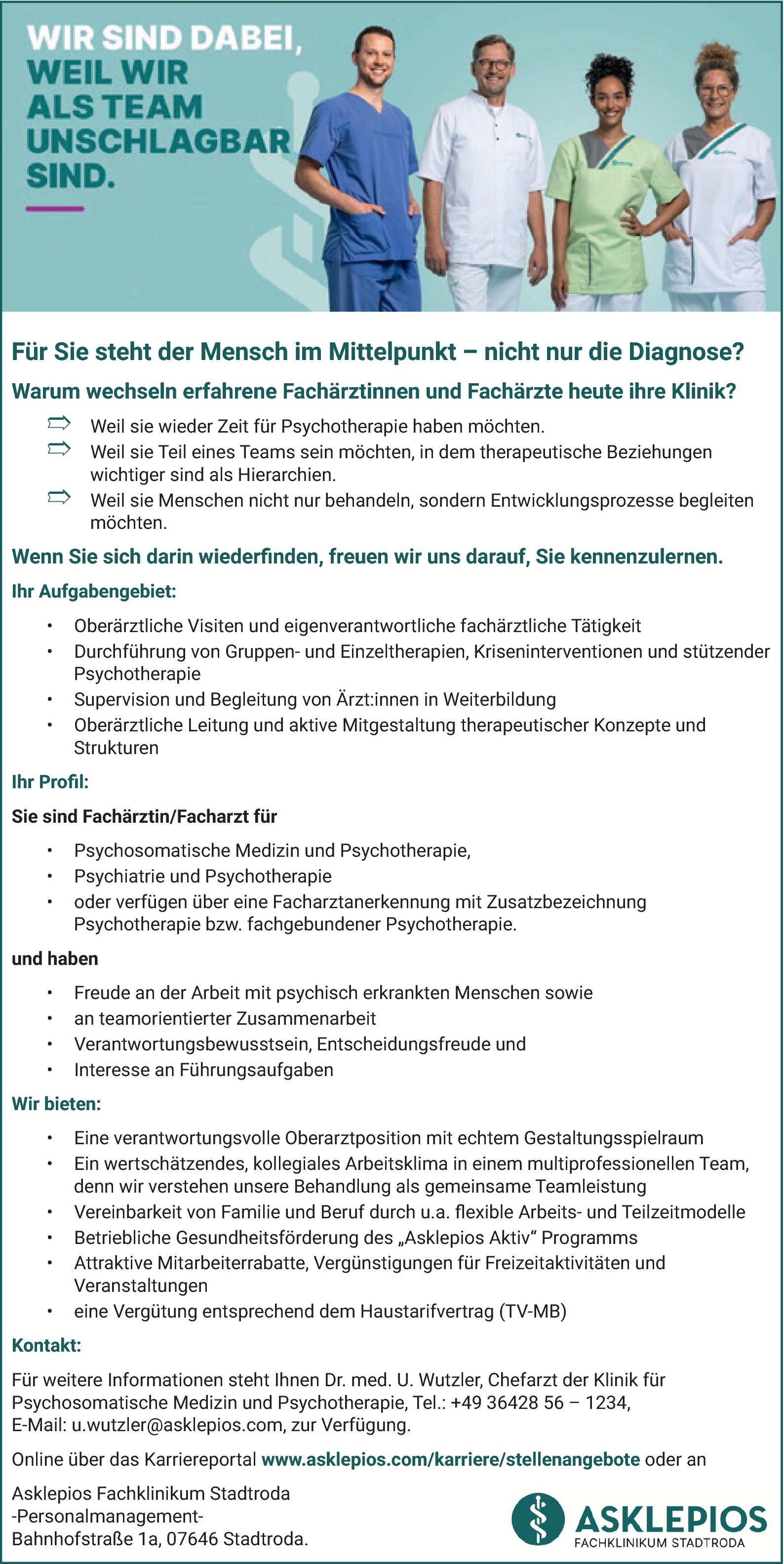 Facharzt/-ärztin - Psychiatrie und Psychotherapie m/w/d