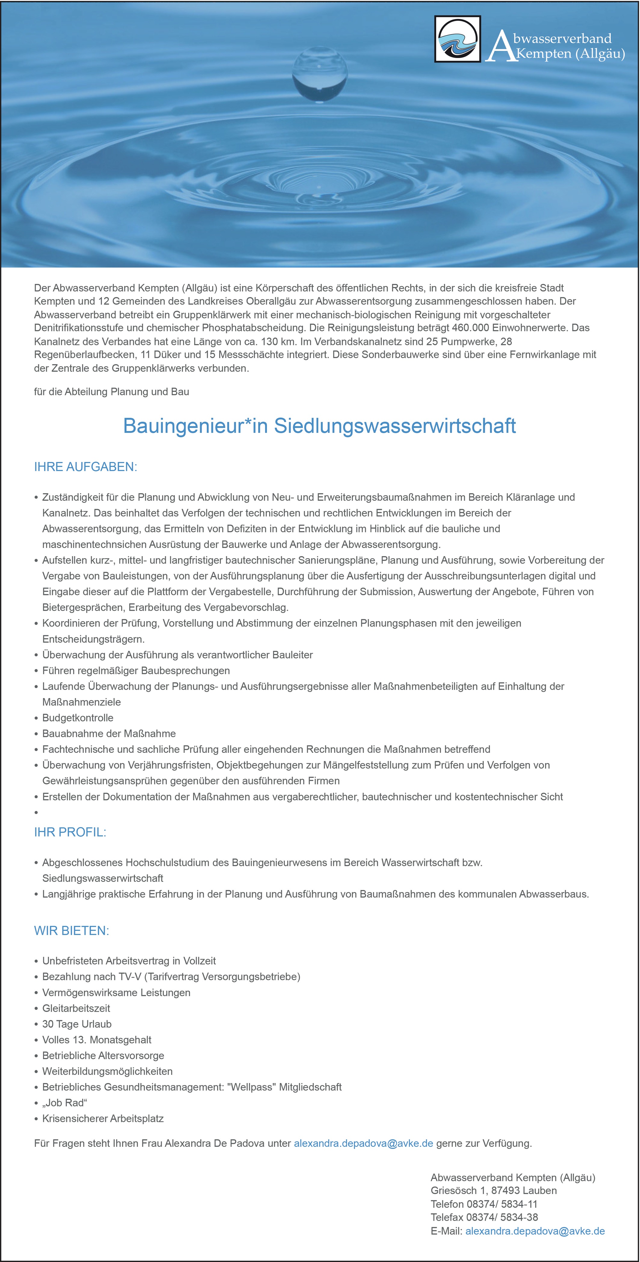Bauingenieur/in Siedlungswasserwirtschaft