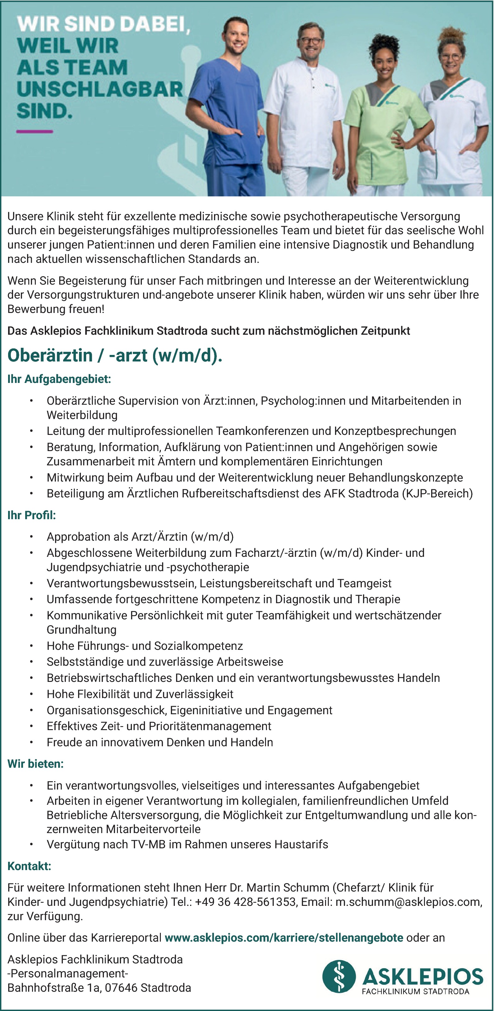 Oberarzt/Oberärztin m/w/d Kinder- und Jugendpsychiatrie