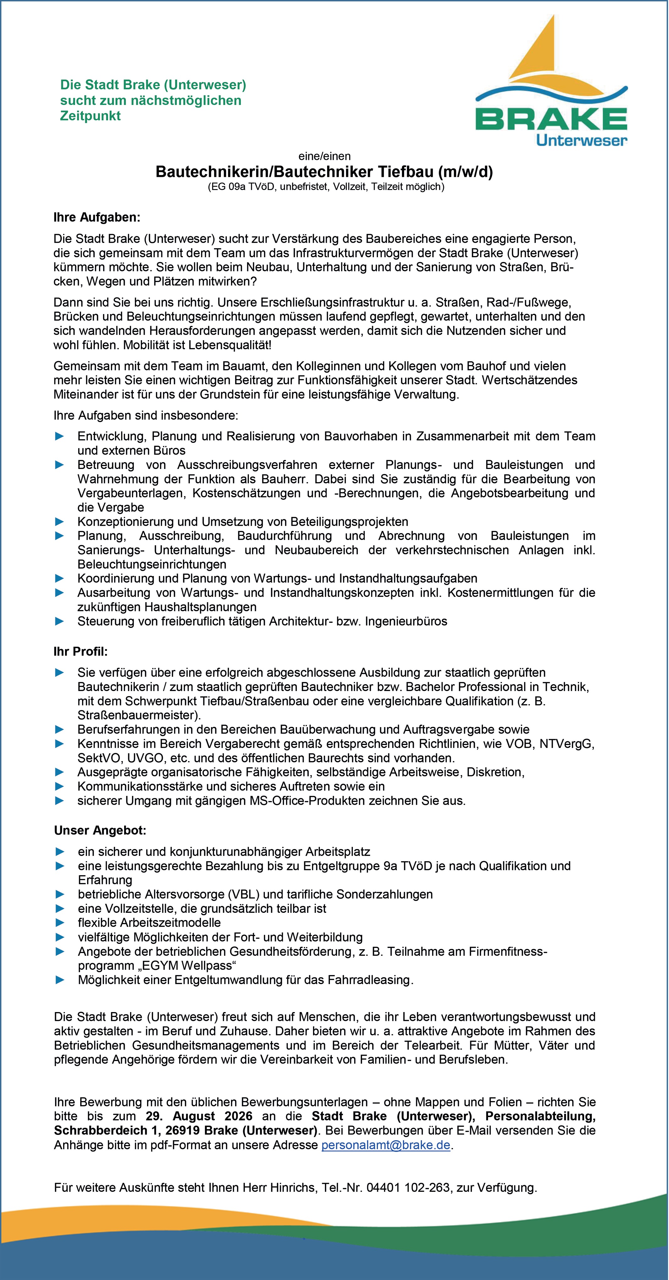 Bautechniker m/w/d Tiefbau