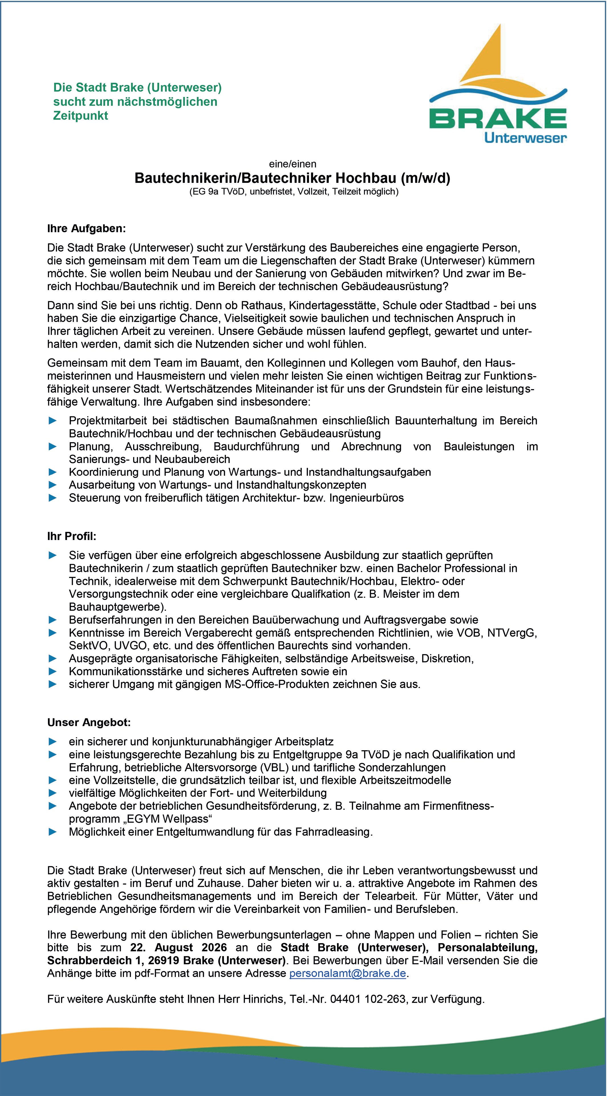 Bautechnikerin/Bautechniker Hochbau (m/w/d)