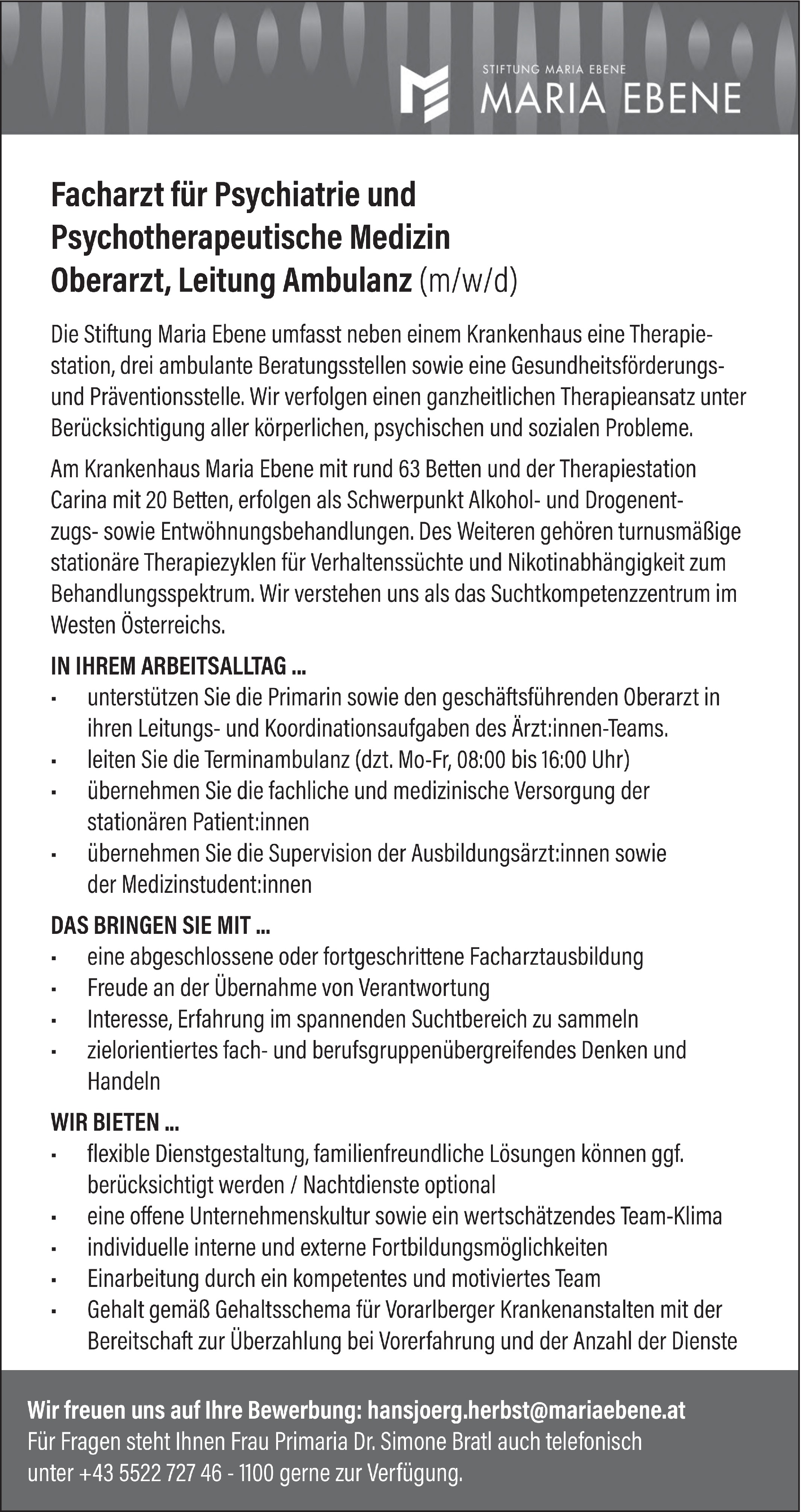 Facharzt / Fachärztin für Psychiatrie und Psychotherapeutische Medizin