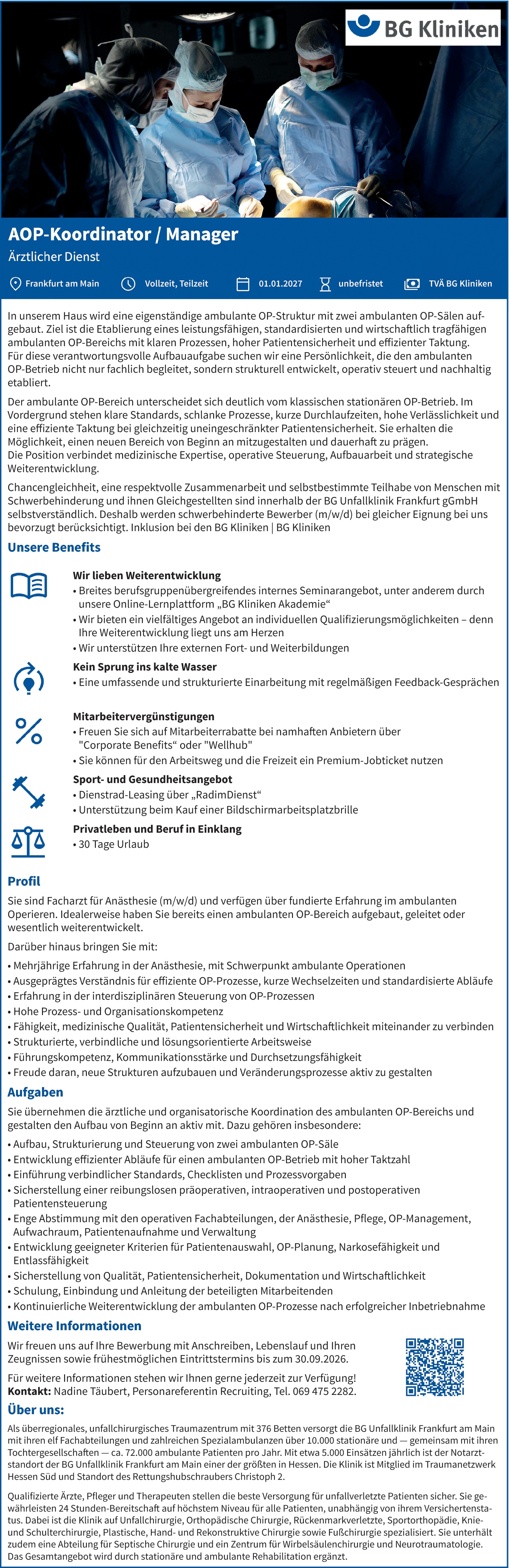 Facharzt / Fachärztin Anästhesie m/w/d