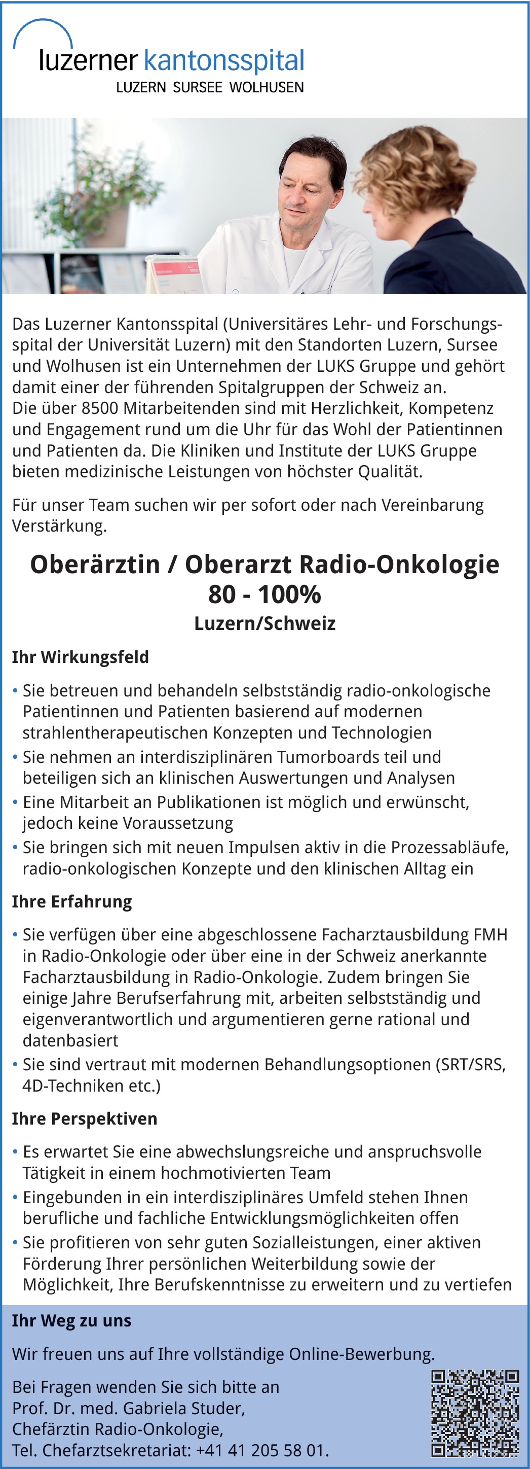 Oberarzt/-ärztin Radio-Onkologie m/w/d