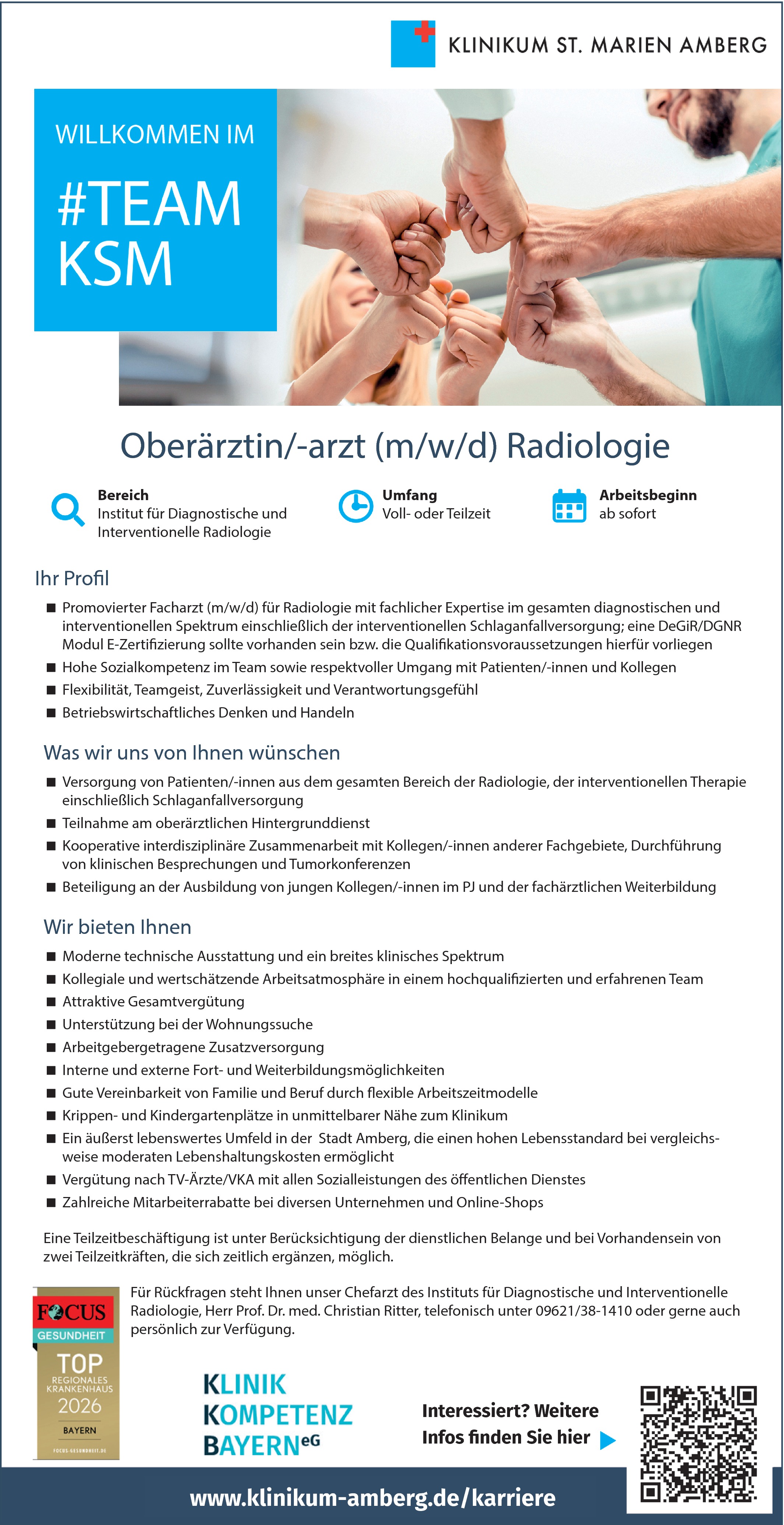 Oberärztin/-arzt m/w/d Radiologie