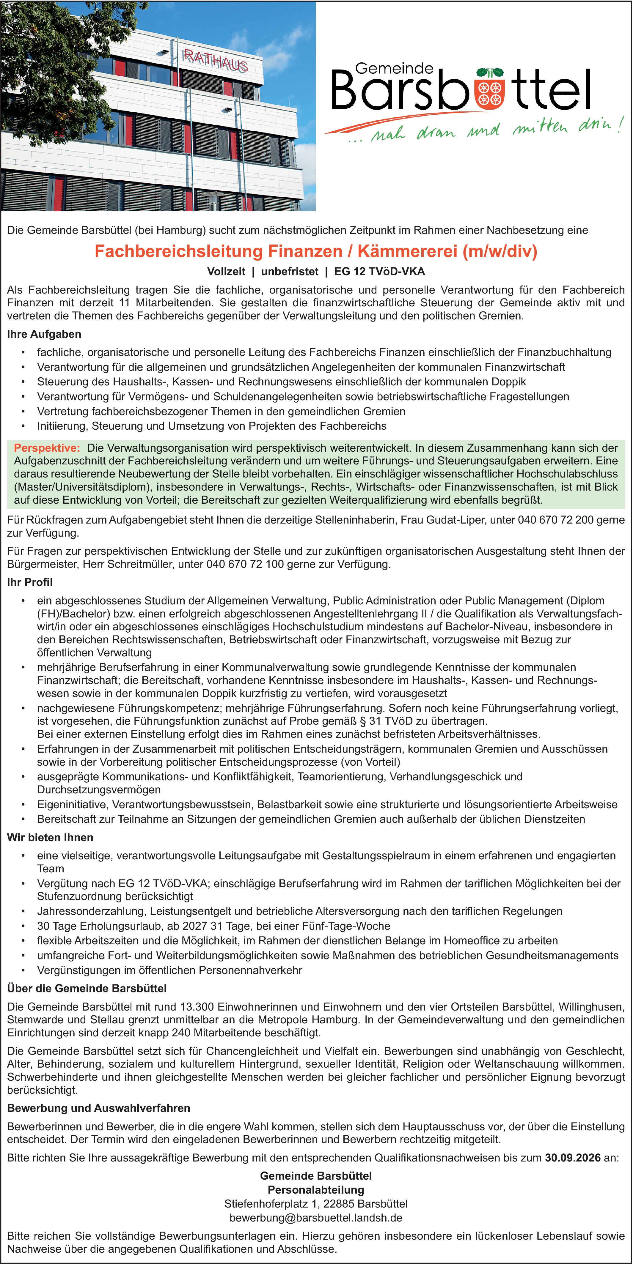 Fachbereichsleitung Finanzen / Kämmererei (m/w/d)
