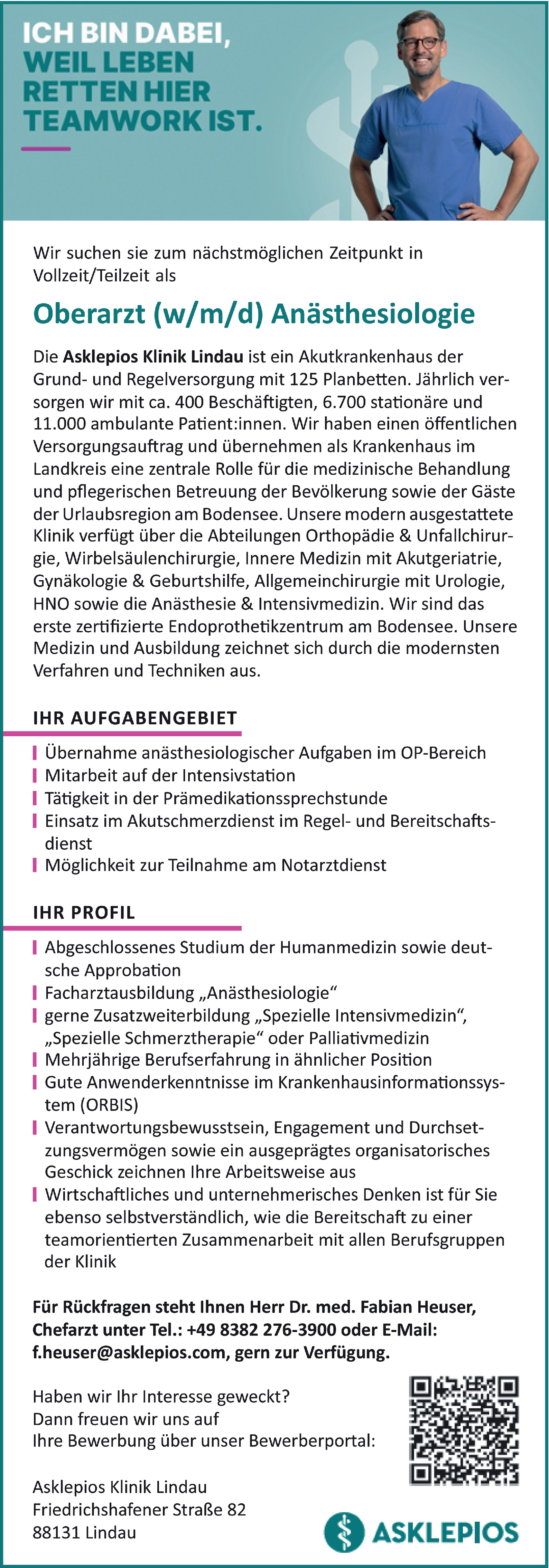 Oberarzt / Oberärztin Anästhesiologie