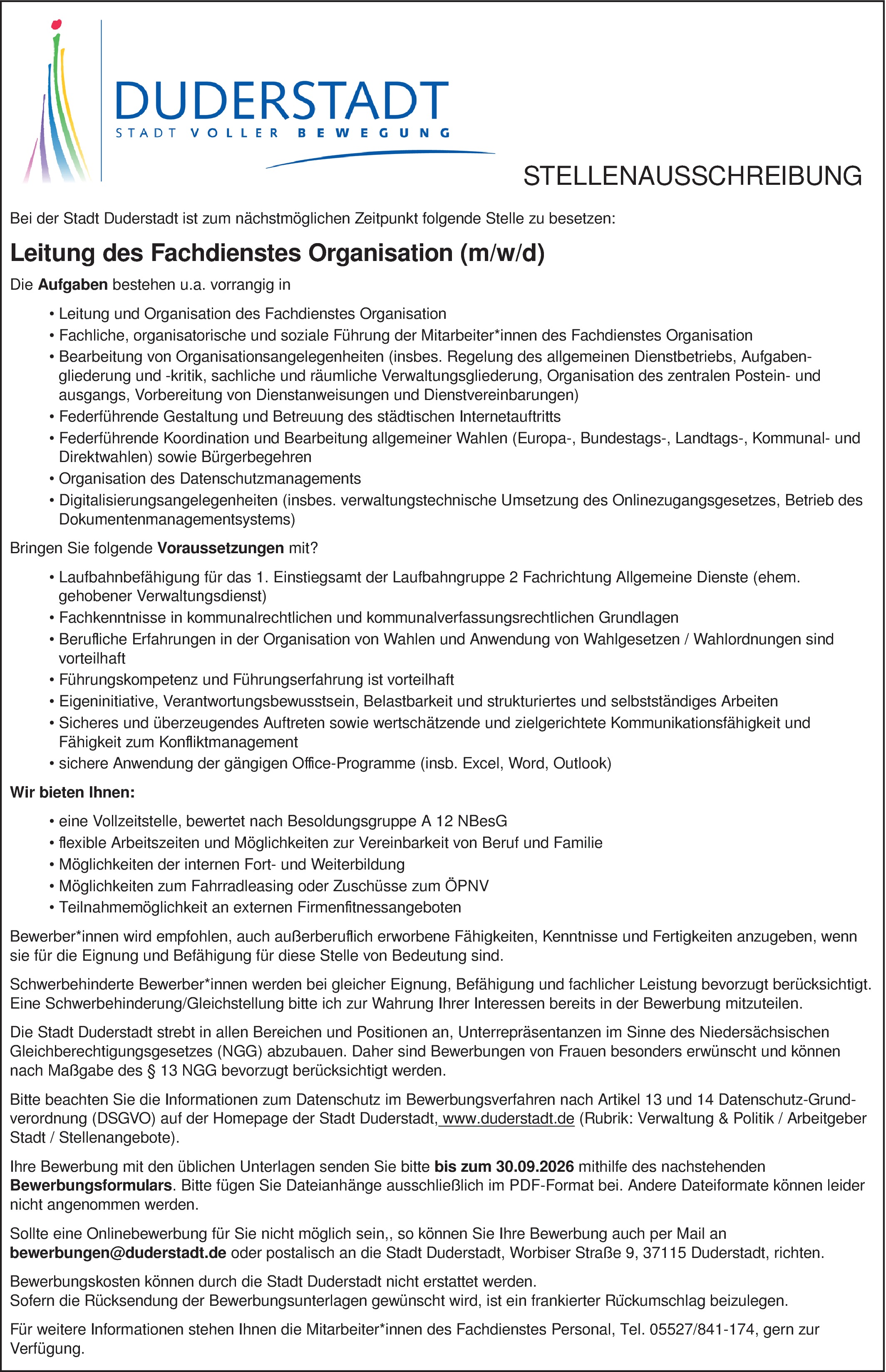 Leitung Fachdienst Organisation