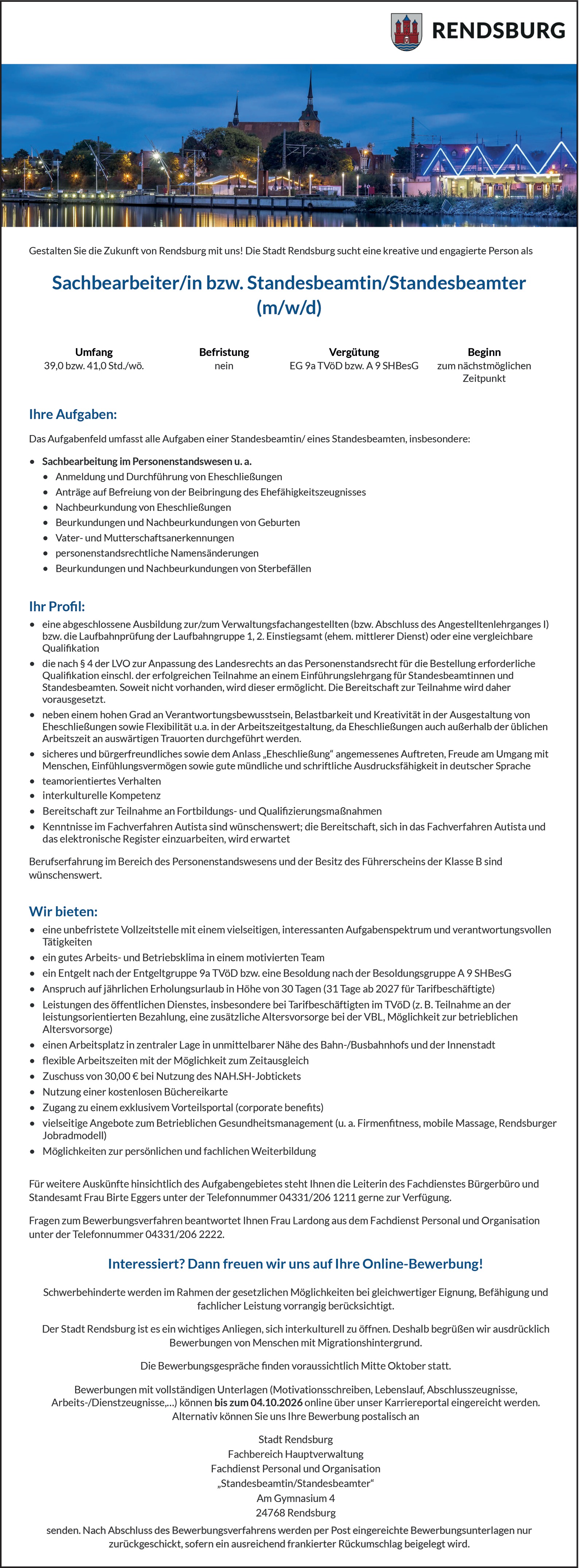 Sachbearbeiter/in bzw. Standesbeamtin/Standesbeamter (m/w/d)