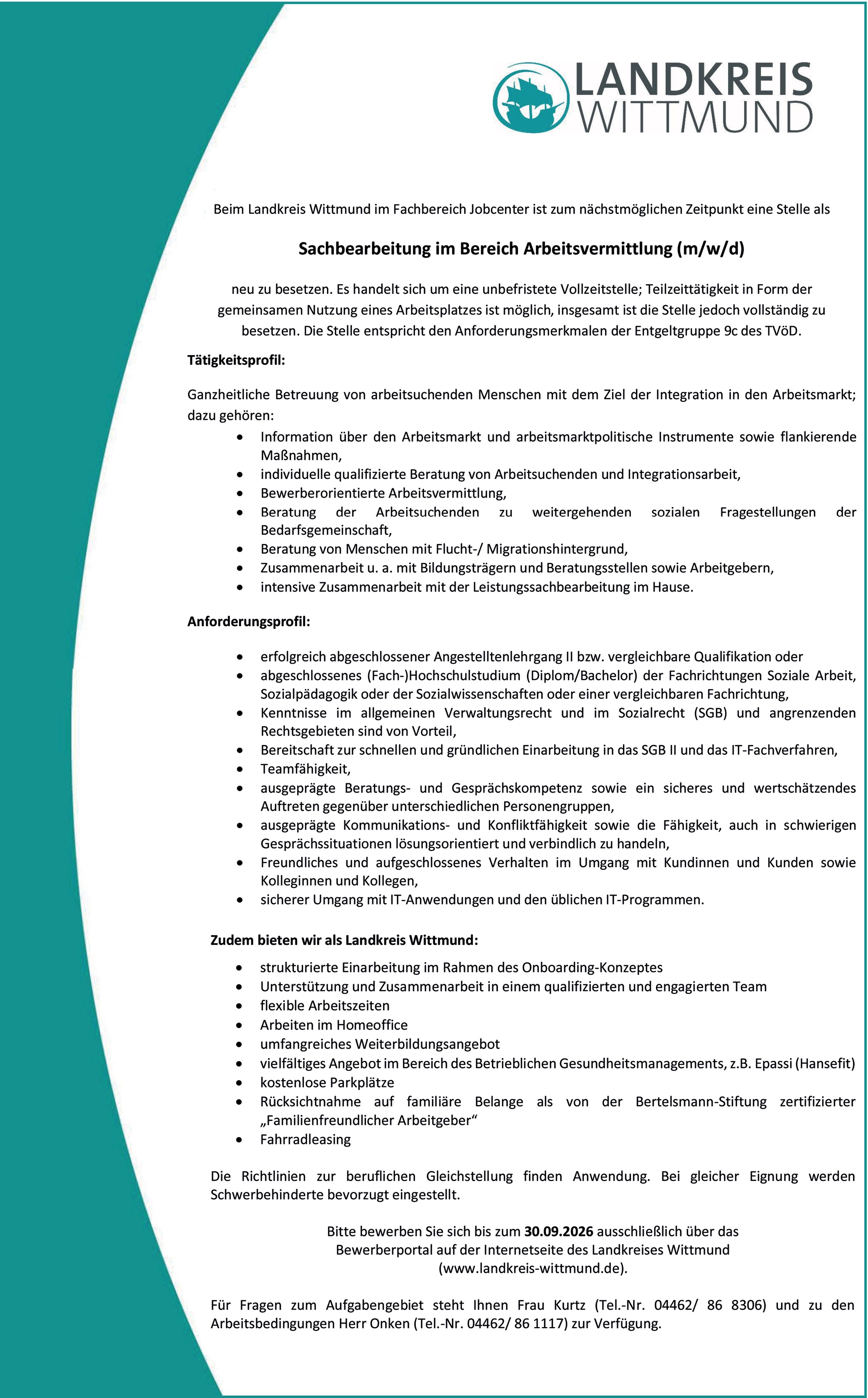 Sachbearbeitung im Bereich Arbeitsvermittlung (m/w/d)
