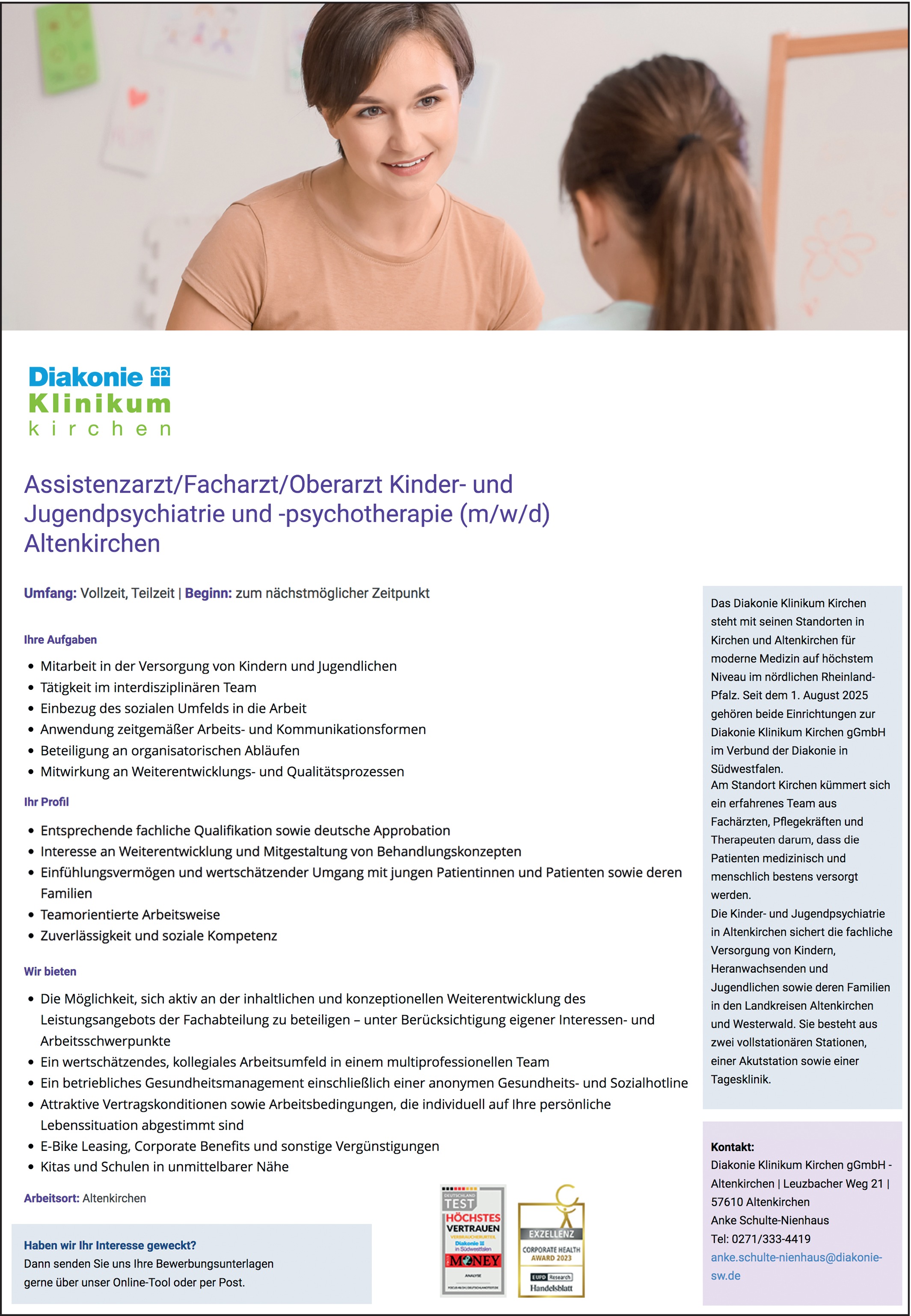 Assistenzarzt Kinder- und Jungendpsychiatrie und Psychotherapie (m/w/d)