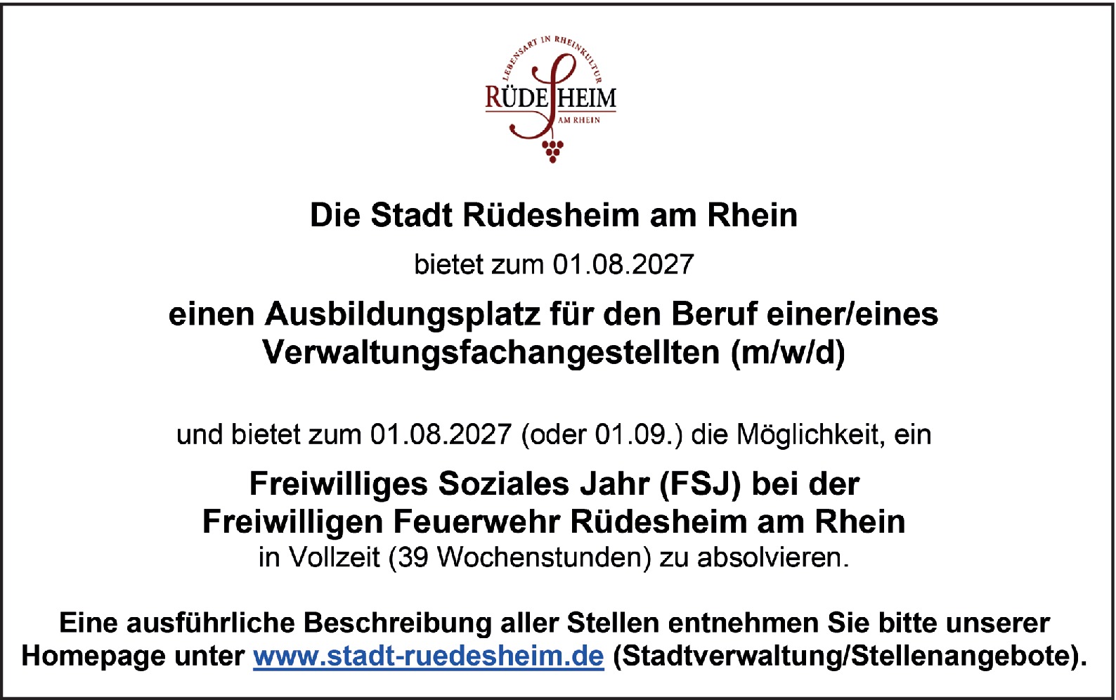 Ausbildungsplatz für den Beruf einer/eines Verwaltungsfachangestellten (m/w/d)