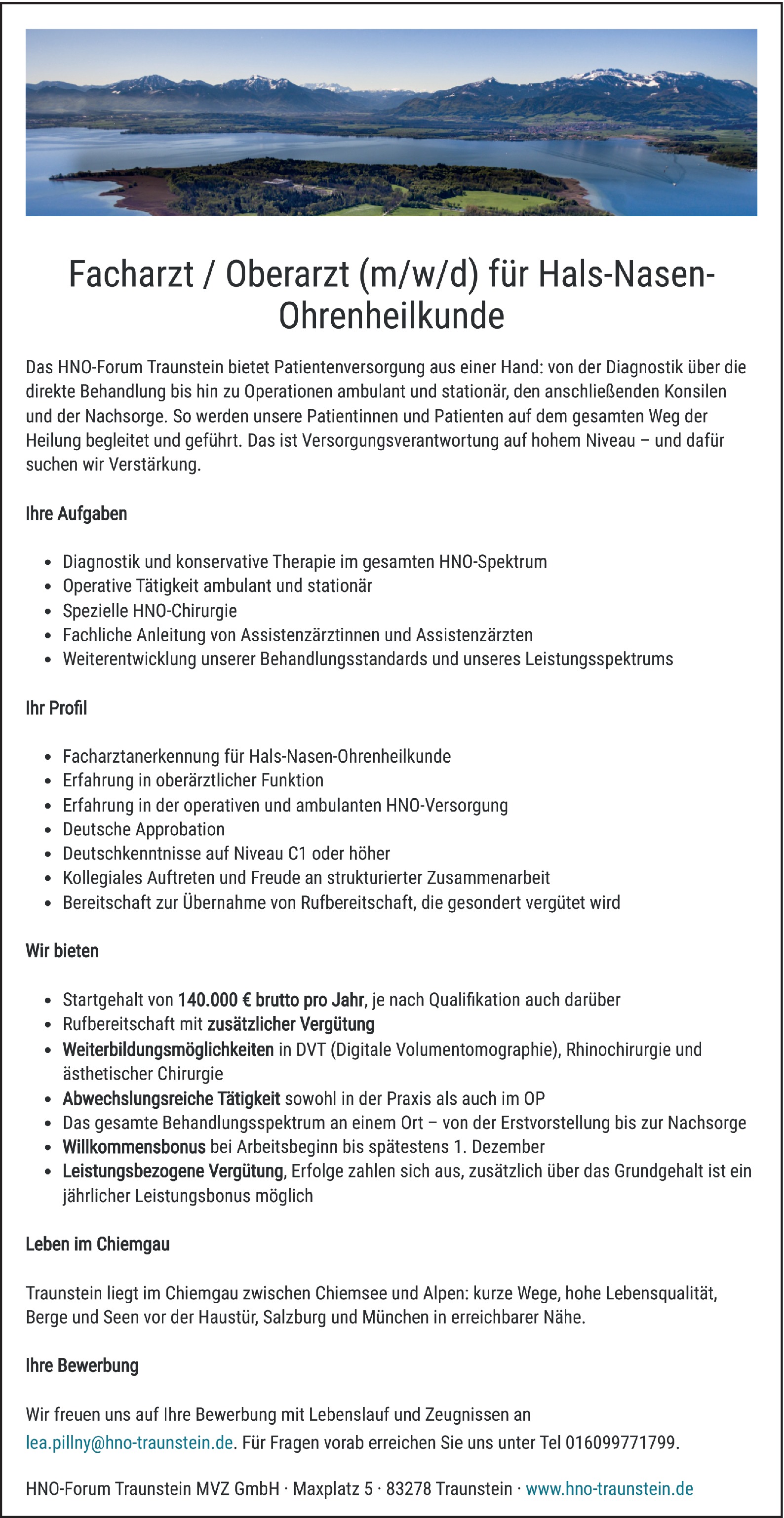 Oberarzt/ Oberärztin m/w/d Hals-Nasen-Ohrenheilkunde