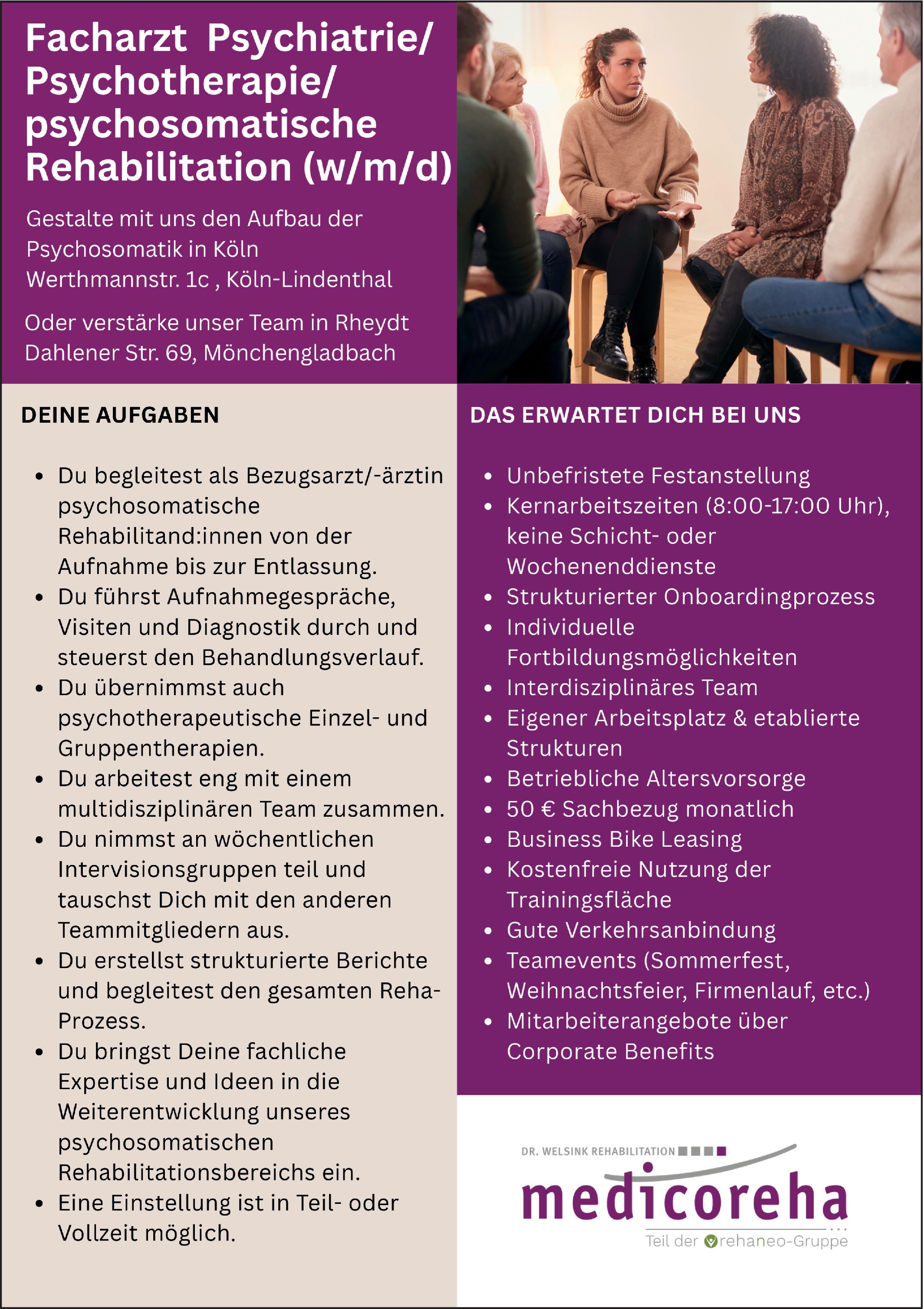 Facharzt/-ärztin - Psychosom. Medizin u. Psychotherapie m/w/d