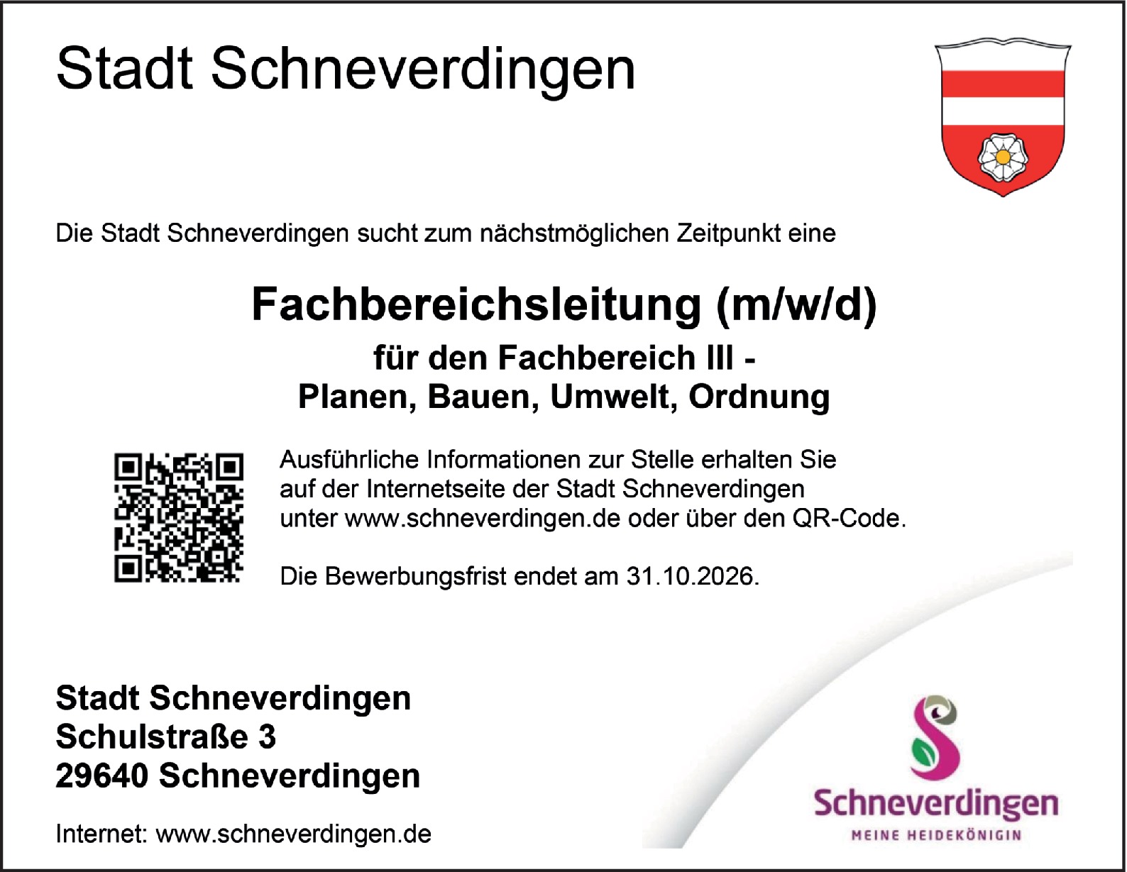 Fachbereichsleitung (m/w/d) Planen, Bauen, Umwelt, Ordnung
