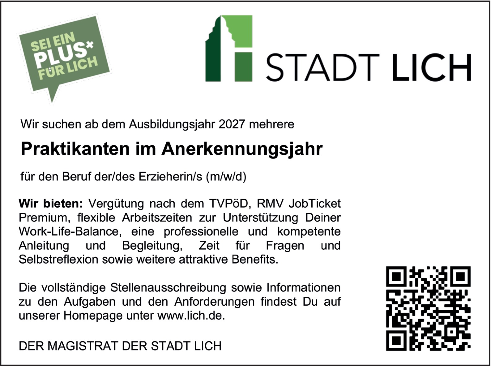 Praktikanten im Anerkennungsjahr  für den Beruf der/des Erzieherin/s (m/w/d)
