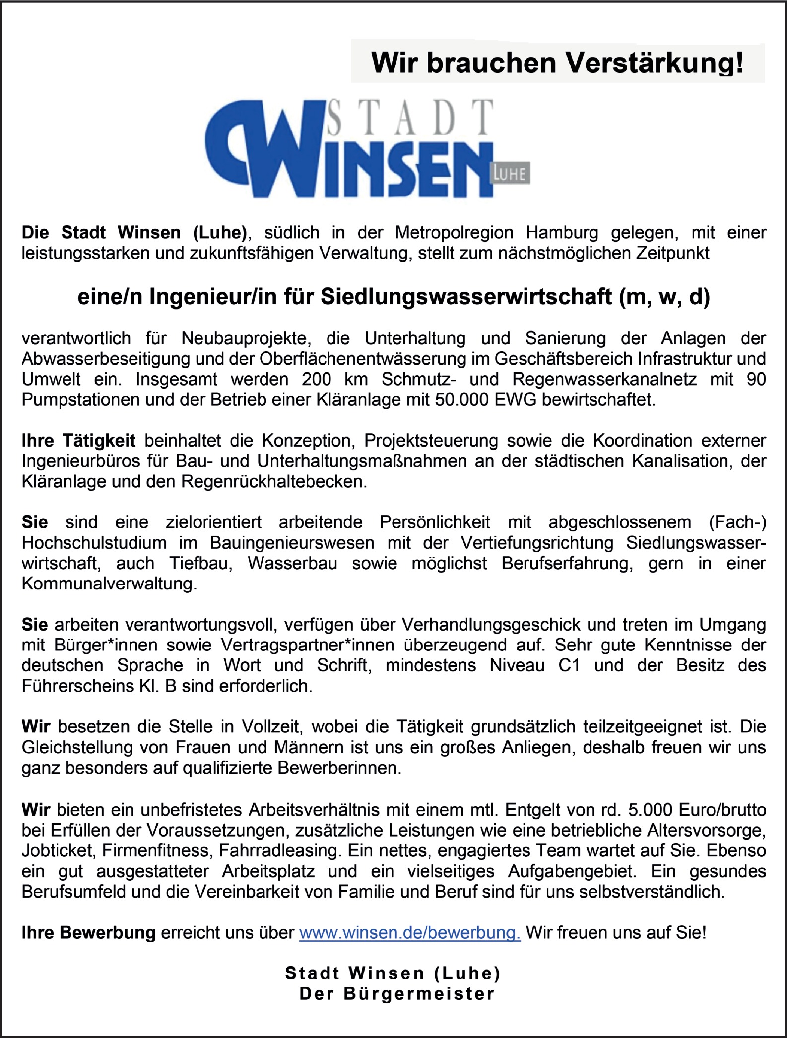 Ingenieur/in Siedlungswasserwirtschaft