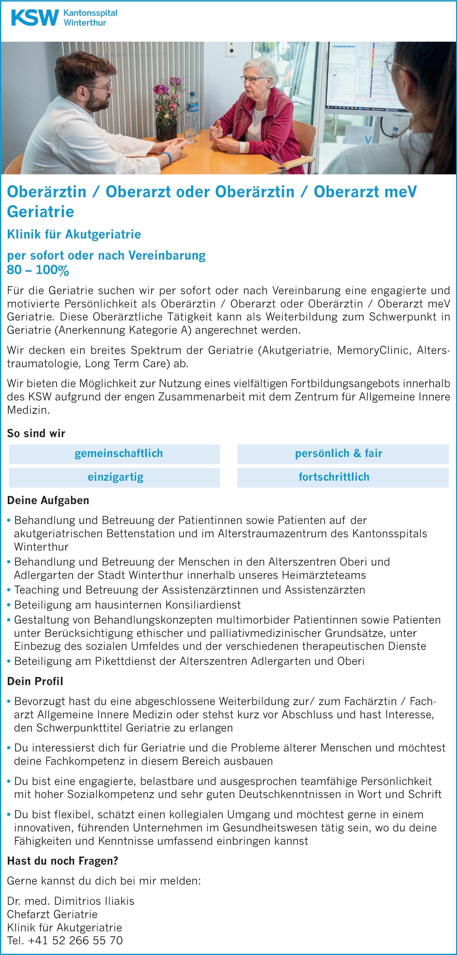 Oberärztin / Oberarzt oder Oberärztin / Oberarzt meV Geriatrie